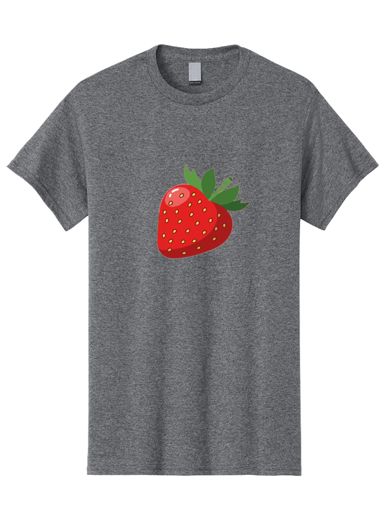 Strawberry Men'S Graphic Tee, 100% Cotton, Comfortable Casual Summer Wear, Machine Washable, Fresh Strawberry, Juicy Fruit, Red Strawberry, Green Leaves, Sweet Treat, Cartoon Illustration, Digital Art, Vibrant Red, Yellow Seeds Bac495