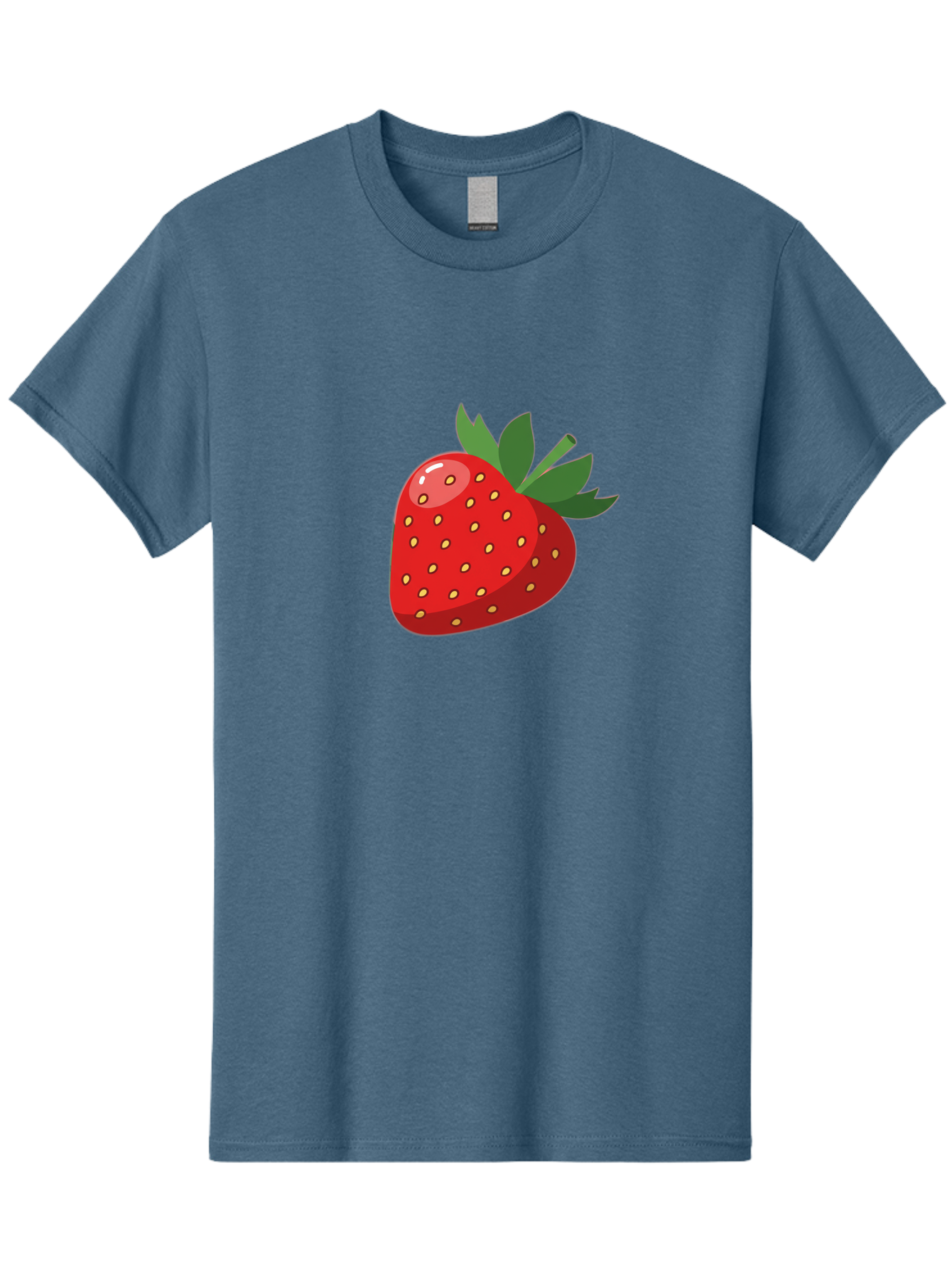 Strawberry Men'S Graphic Tee, 100% Cotton, Comfortable Casual Summer Wear, Machine Washable, Fresh Strawberry, Juicy Fruit, Red Strawberry, Green Leaves, Sweet Treat, Cartoon Illustration, Digital Art, Vibrant Red, Yellow Seeds Bac495