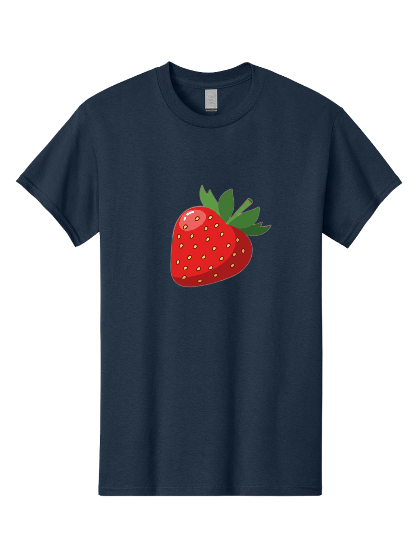 Strawberry Men'S Graphic Tee, 100% Cotton, Comfortable Casual Summer Wear, Machine Washable, Fresh Strawberry, Juicy Fruit, Red Strawberry, Green Leaves, Sweet Treat, Cartoon Illustration, Digital Art, Vibrant Red, Yellow Seeds Bac495