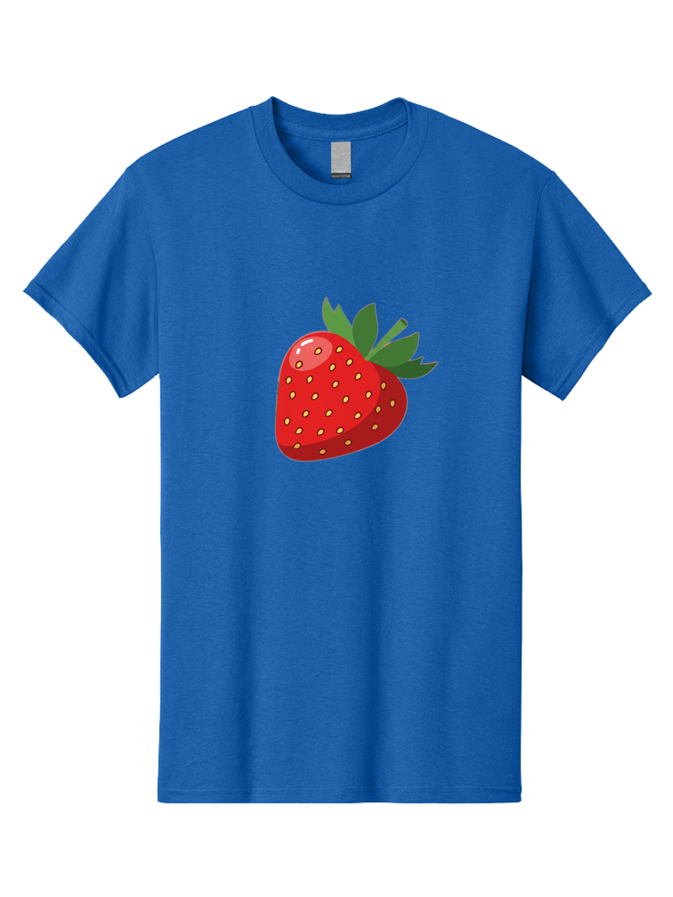 Strawberry Men'S Graphic Tee, 100% Cotton, Comfortable Casual Summer Wear, Machine Washable, Fresh Strawberry, Juicy Fruit, Red Strawberry, Green Leaves, Sweet Treat, Cartoon Illustration, Digital Art, Vibrant Red, Yellow Seeds Bac495
