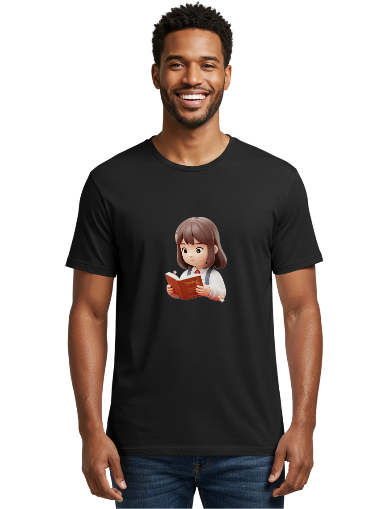 Student-Reading-Study Men'S Graphic Tee, 100% Cotton, Comfortable Casual Summer Wear, Machine Washable, Cartoon Girl Reading, Study Materials, Education Concept, Learning Resources, Student Character, Study Book, Knowledge Acquisition Bac496