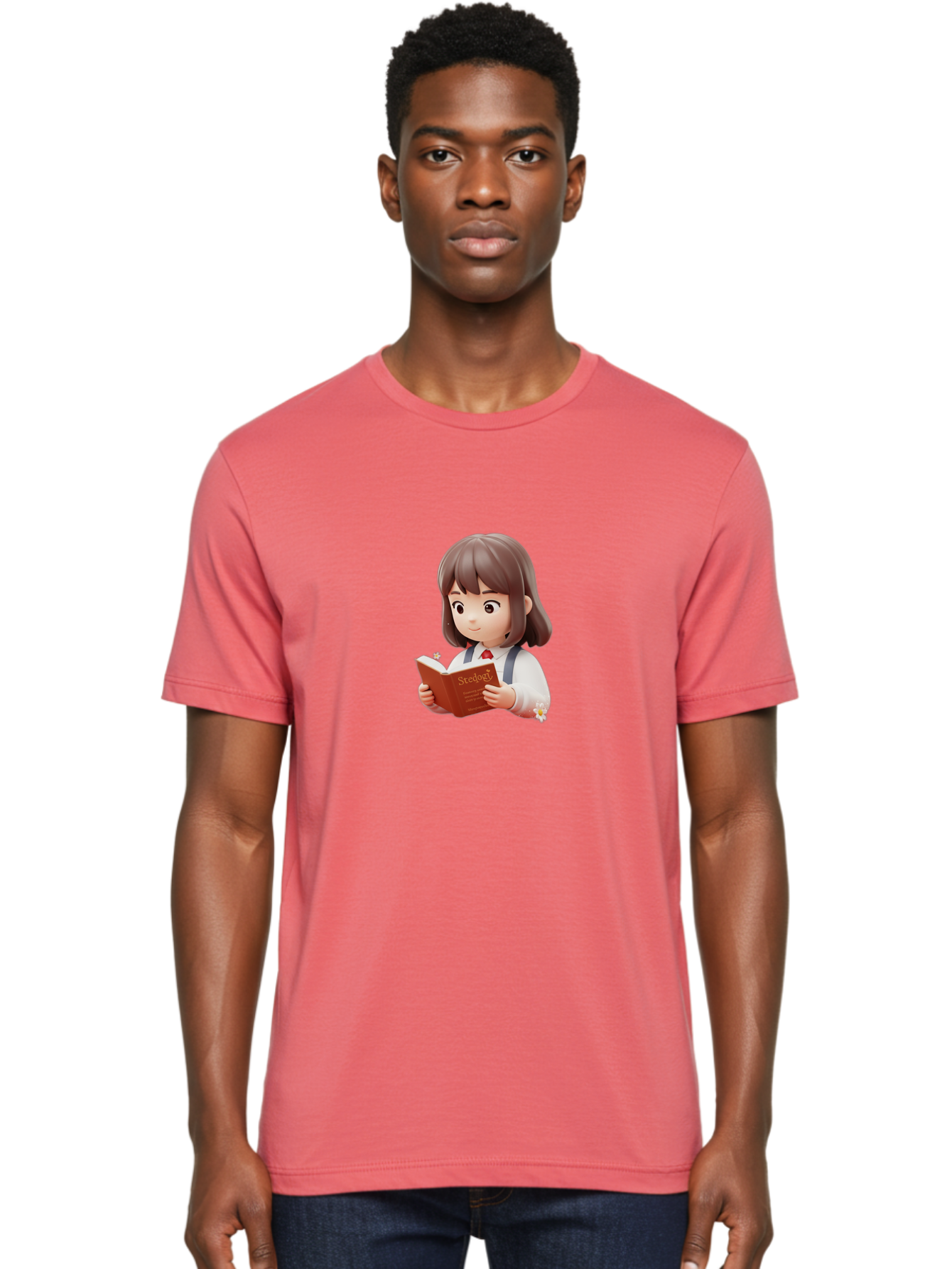 Student-Reading-Study Men'S Graphic Tee, 100% Cotton, Comfortable Casual Summer Wear, Machine Washable, Cartoon Girl Reading, Study Materials, Education Concept, Learning Resources, Student Character, Study Book, Knowledge Acquisition Bac496