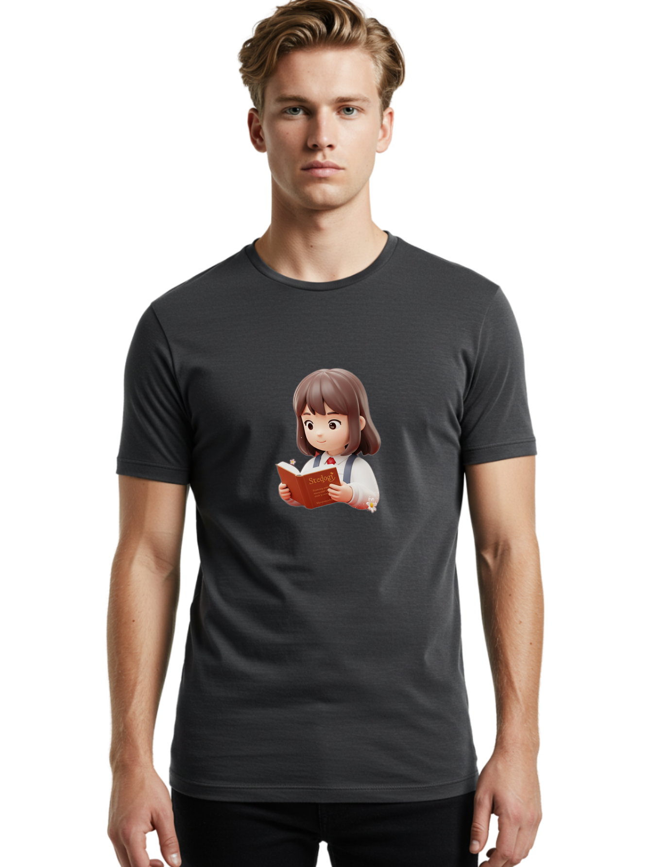 Student-Reading-Study Men'S Graphic Tee, 100% Cotton, Comfortable Casual Summer Wear, Machine Washable, Cartoon Girl Reading, Study Materials, Education Concept, Learning Resources, Student Character, Study Book, Knowledge Acquisition Bac496