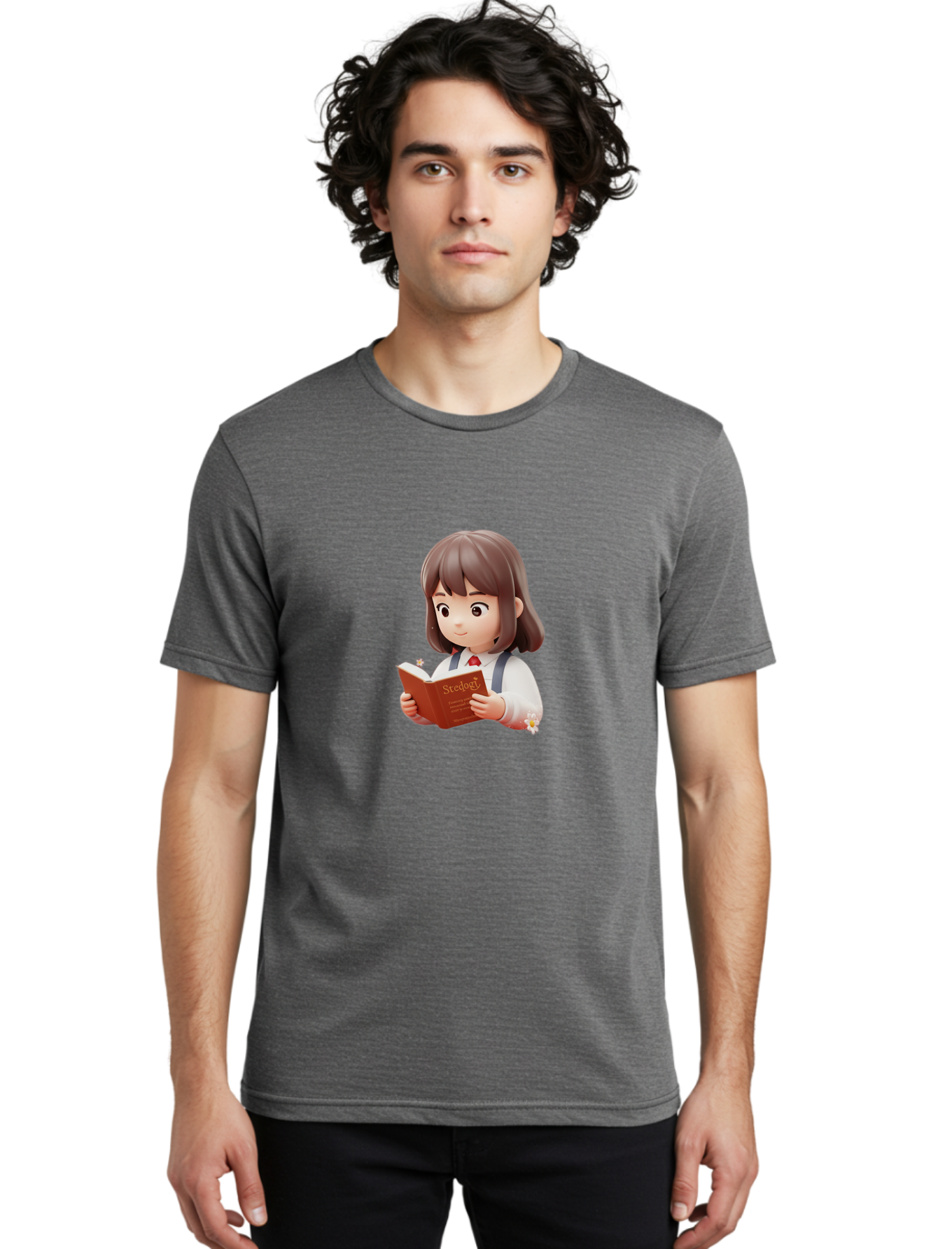Student-Reading-Study Men'S Graphic Tee, 100% Cotton, Comfortable Casual Summer Wear, Machine Washable, Cartoon Girl Reading, Study Materials, Education Concept, Learning Resources, Student Character, Study Book, Knowledge Acquisition Bac496