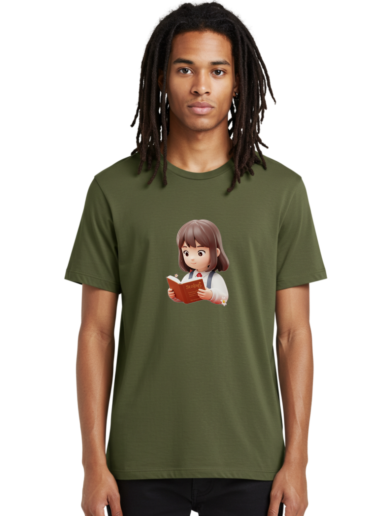 Student-Reading-Study Men'S Graphic Tee, 100% Cotton, Comfortable Casual Summer Wear, Machine Washable, Cartoon Girl Reading, Study Materials, Education Concept, Learning Resources, Student Character, Study Book, Knowledge Acquisition Bac496