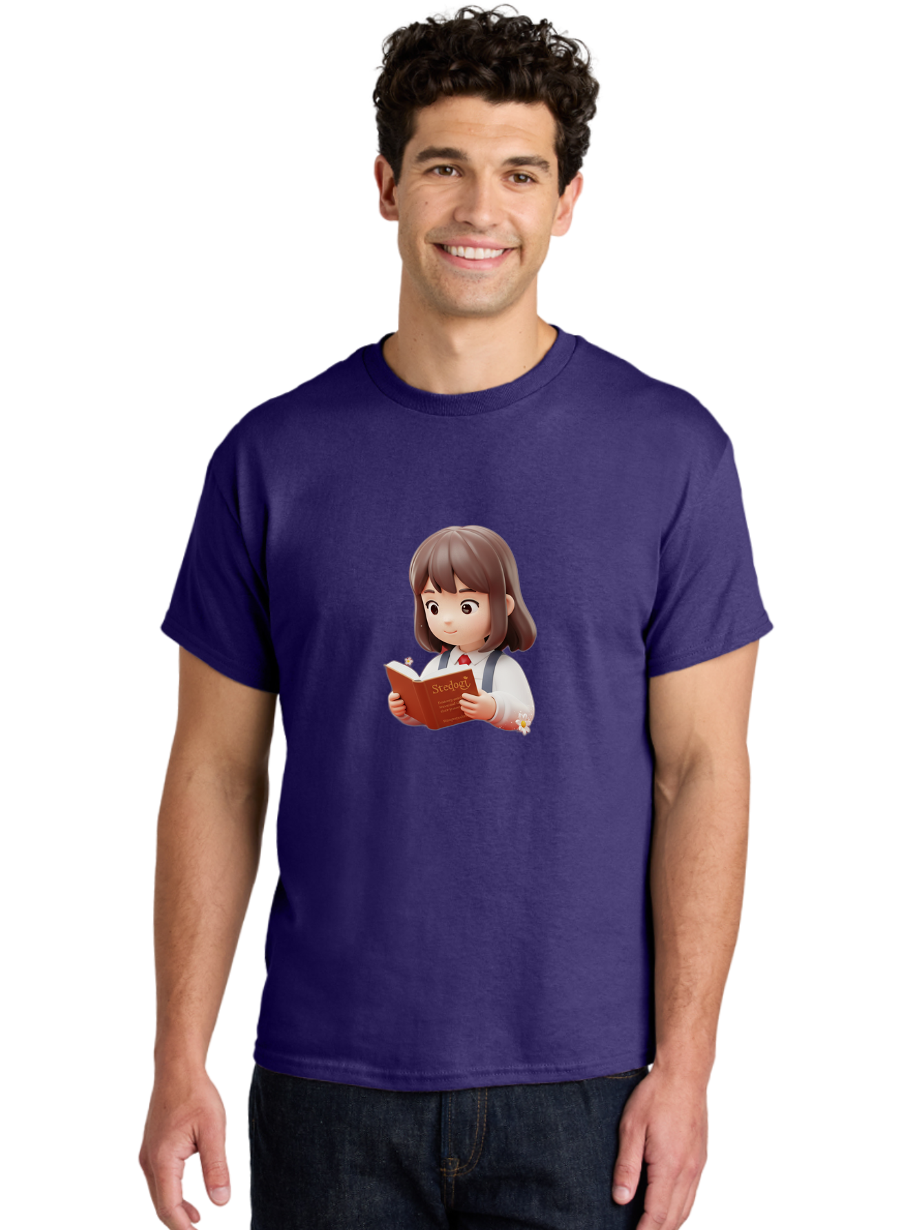Student-Reading-Study Men'S Graphic Tee, 100% Cotton, Comfortable Casual Summer Wear, Machine Washable, Cartoon Girl Reading, Study Materials, Education Concept, Learning Resources, Student Character, Study Book, Knowledge Acquisition Bac496