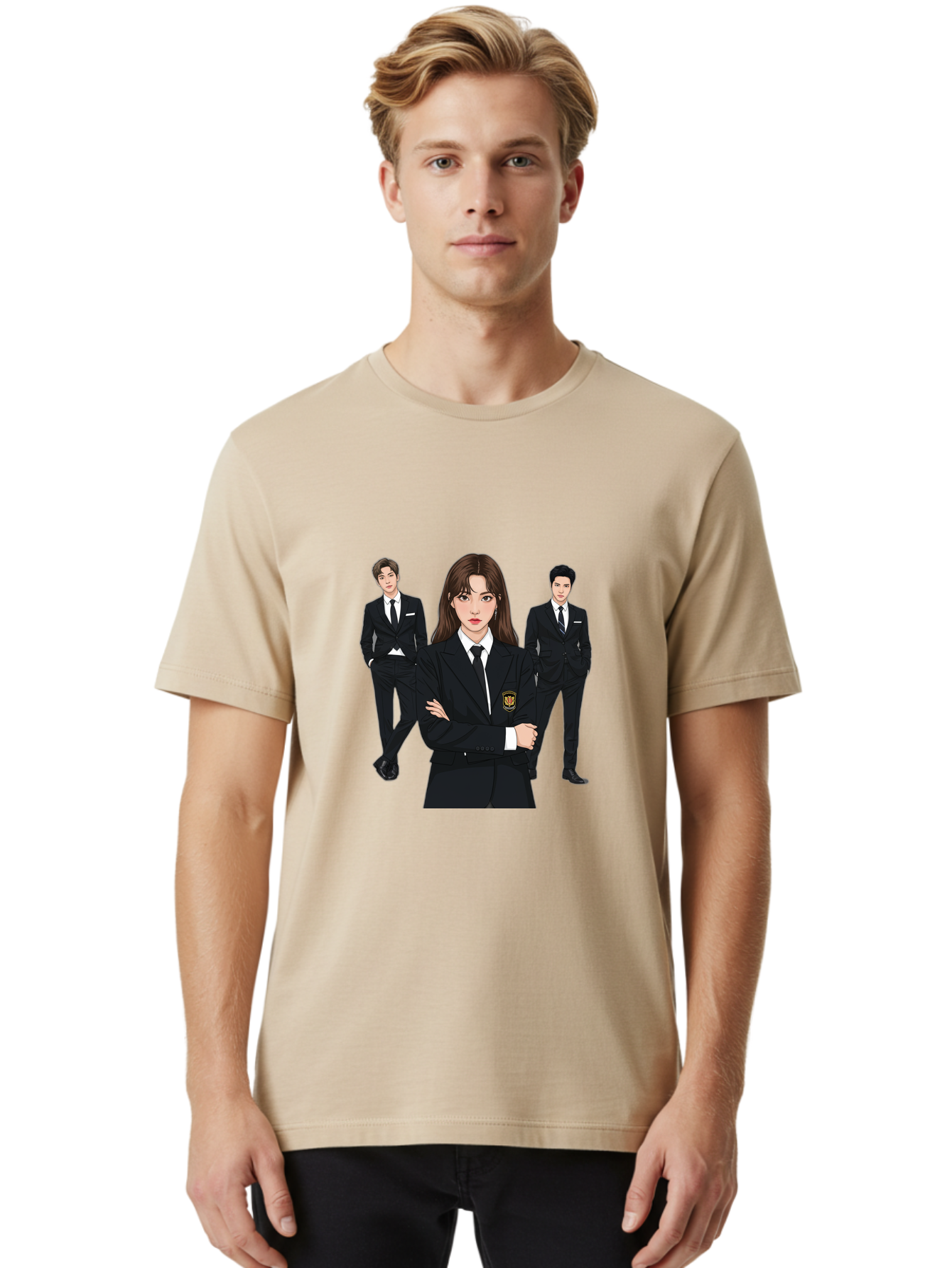 Students-In-Uniform Men'S Graphic Tee, 100% Cotton, Comfortable Casual Summer Wear, Machine Washable, K-Pop Inspired Fashion, Korean Drama Characters, High School Uniforms, Confident Female Lead, Male Supporting Characters, Stylish Outfits, Bac497