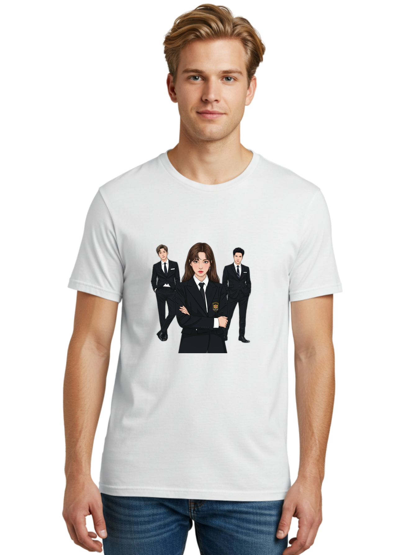 Students-In-Uniform Men'S Graphic Tee, 100% Cotton, Comfortable Casual Summer Wear, Machine Washable, K-Pop Inspired Fashion, Korean Drama Characters, High School Uniforms, Confident Female Lead, Male Supporting Characters, Stylish Outfits, Bac497