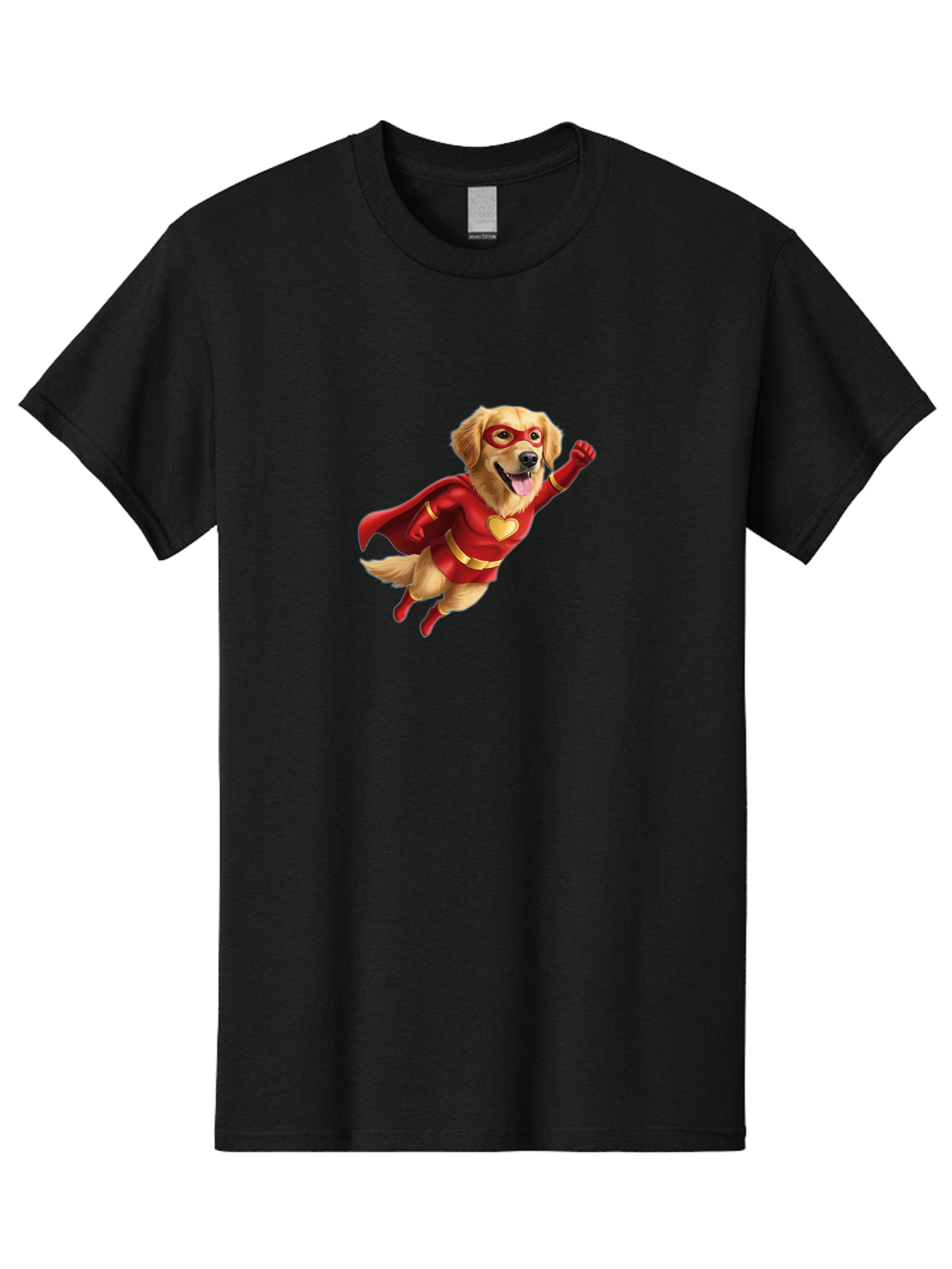 Super-Dog Men'S Graphic Tee, 100% Cotton, Comfortable Casual Summer Wear, Machine Washable, Cartoon Dog In Red Superhero Costume, Flying Dog, Golden Retriever, Superhero Cape, Red Mask, Yellow Belt, Cartoon Character, Dog Hero, Superpowers Bac501