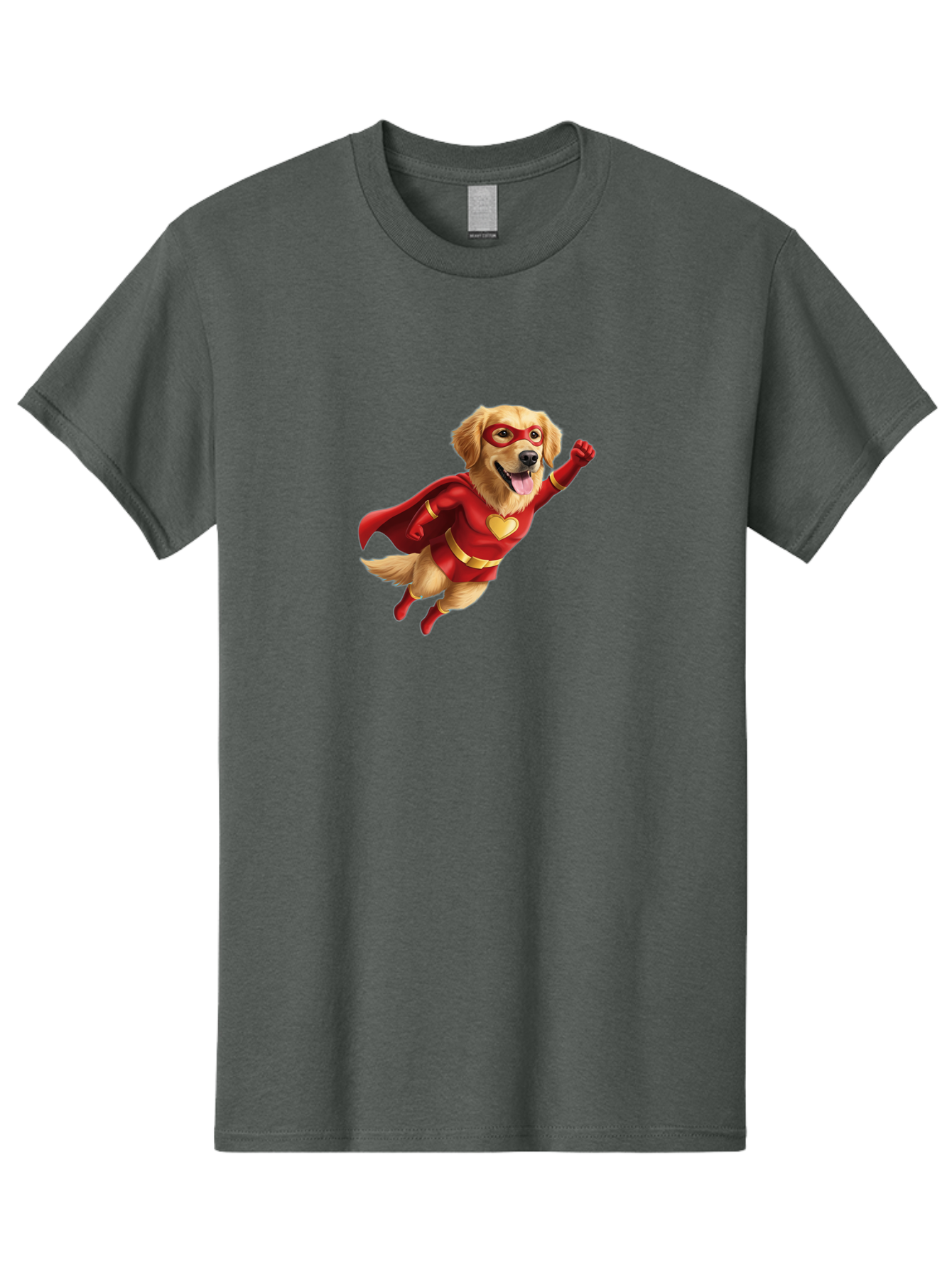 Super-Dog Men'S Graphic Tee, 100% Cotton, Comfortable Casual Summer Wear, Machine Washable, Cartoon Dog In Red Superhero Costume, Flying Dog, Golden Retriever, Superhero Cape, Red Mask, Yellow Belt, Cartoon Character, Dog Hero, Superpowers Bac501