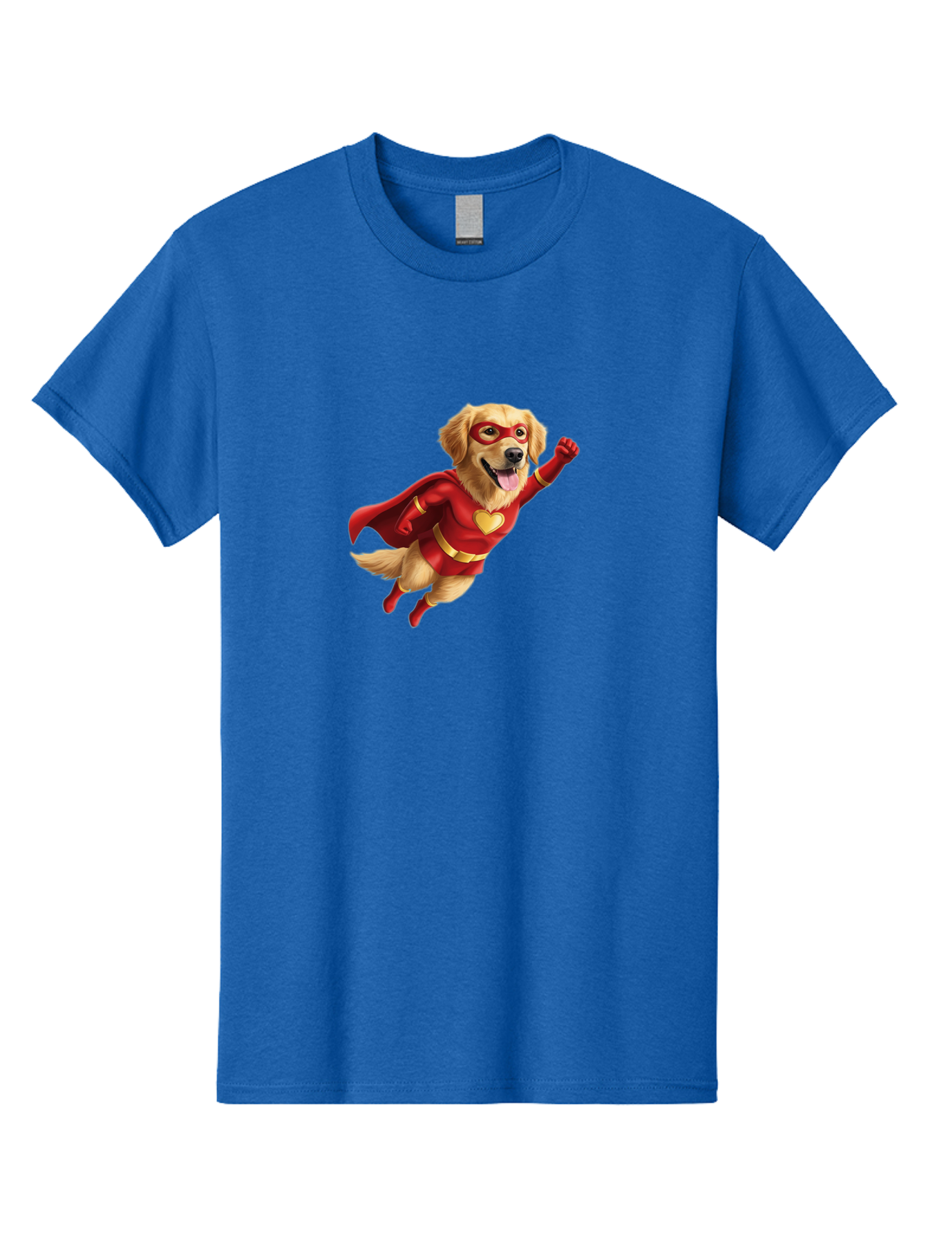 Super-Dog Men'S Graphic Tee, 100% Cotton, Comfortable Casual Summer Wear, Machine Washable, Cartoon Dog In Red Superhero Costume, Flying Dog, Golden Retriever, Superhero Cape, Red Mask, Yellow Belt, Cartoon Character, Dog Hero, Superpowers Bac501