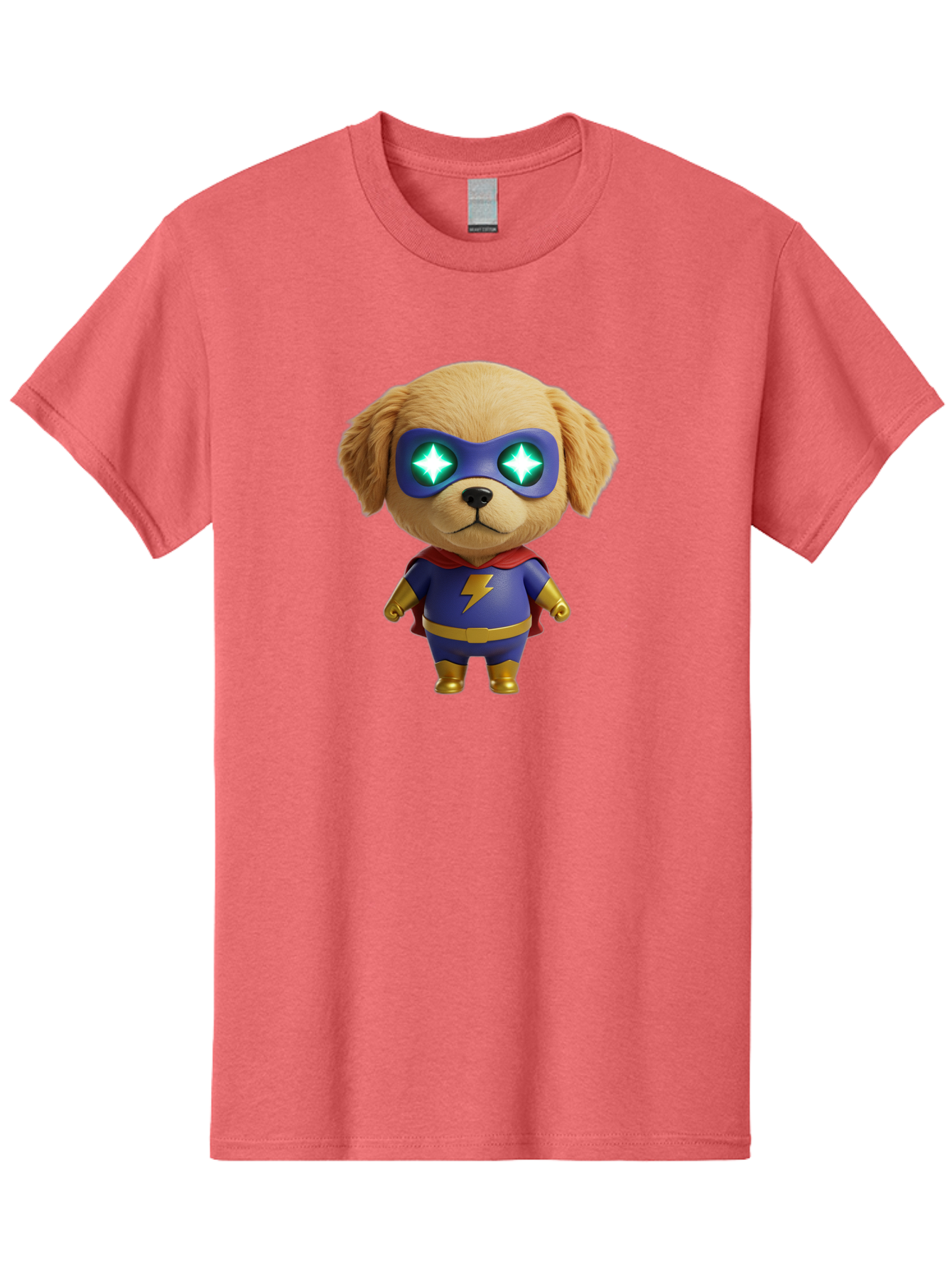 Super-Puppy Men'S Graphic Tee, 100% Cotton, Comfortable Casual Summer Wear, Machine Washable, Superhero Dog, Cartoon Character, Puppy Wearing Mask, Superhero Costume, Puppy With Cape, Dog With Lightning Bolt, Cute Puppy, Digital Illustration, Bac502