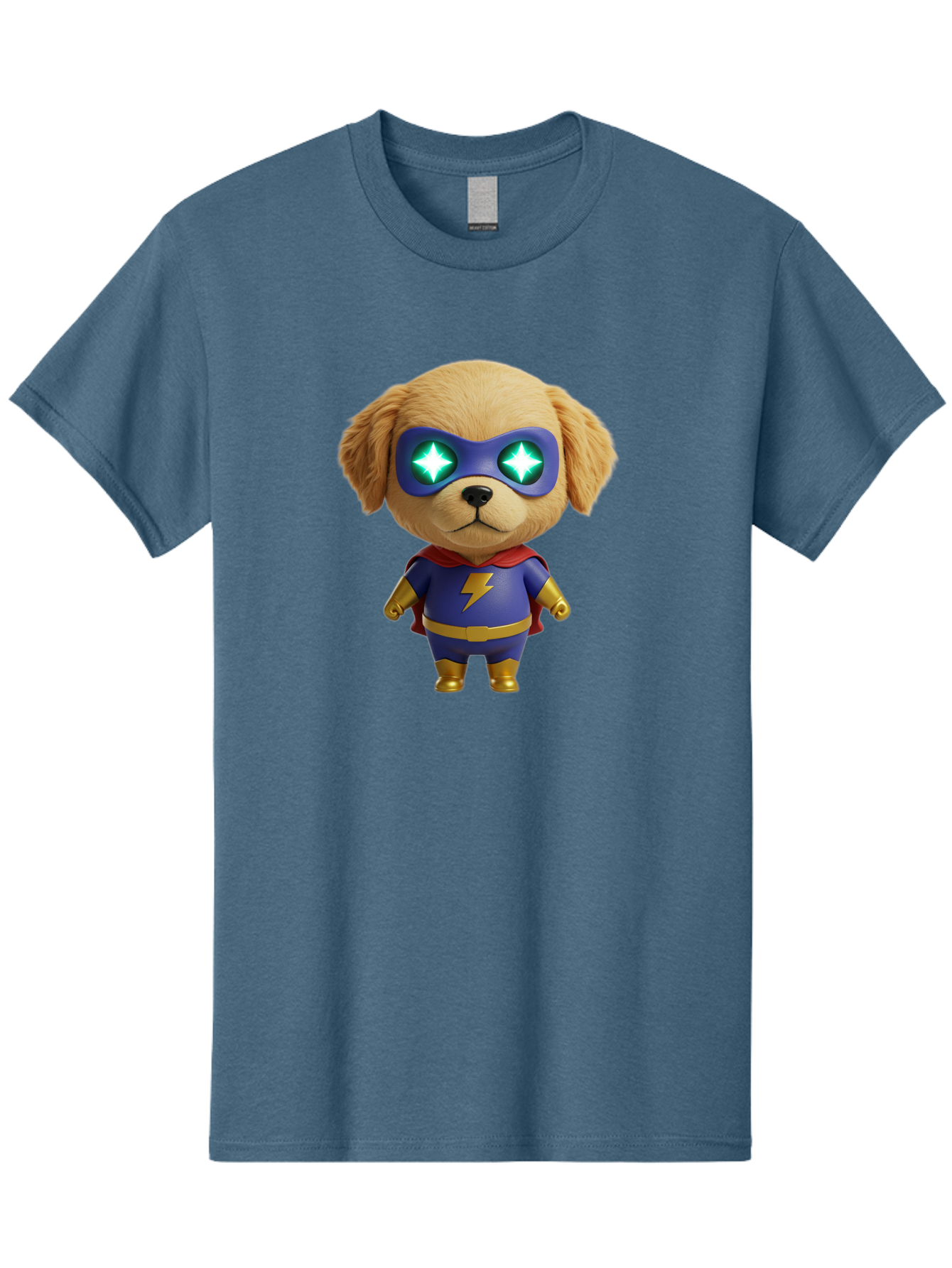 Super-Puppy Men'S Graphic Tee, 100% Cotton, Comfortable Casual Summer Wear, Machine Washable, Superhero Dog, Cartoon Character, Puppy Wearing Mask, Superhero Costume, Puppy With Cape, Dog With Lightning Bolt, Cute Puppy, Digital Illustration, Bac502