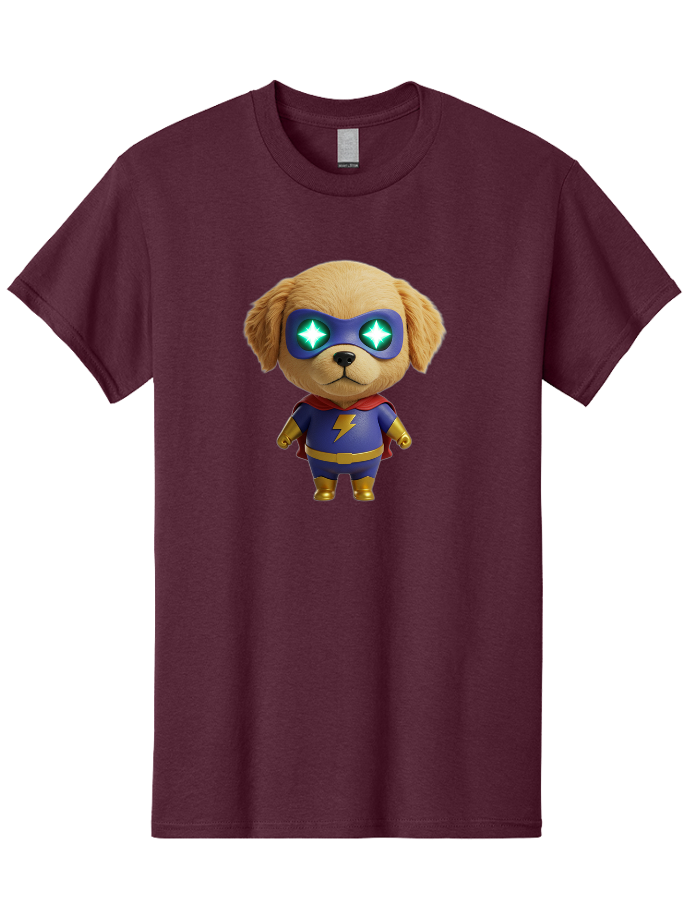 Super-Puppy Men'S Graphic Tee, 100% Cotton, Comfortable Casual Summer Wear, Machine Washable, Superhero Dog, Cartoon Character, Puppy Wearing Mask, Superhero Costume, Puppy With Cape, Dog With Lightning Bolt, Cute Puppy, Digital Illustration, Bac502