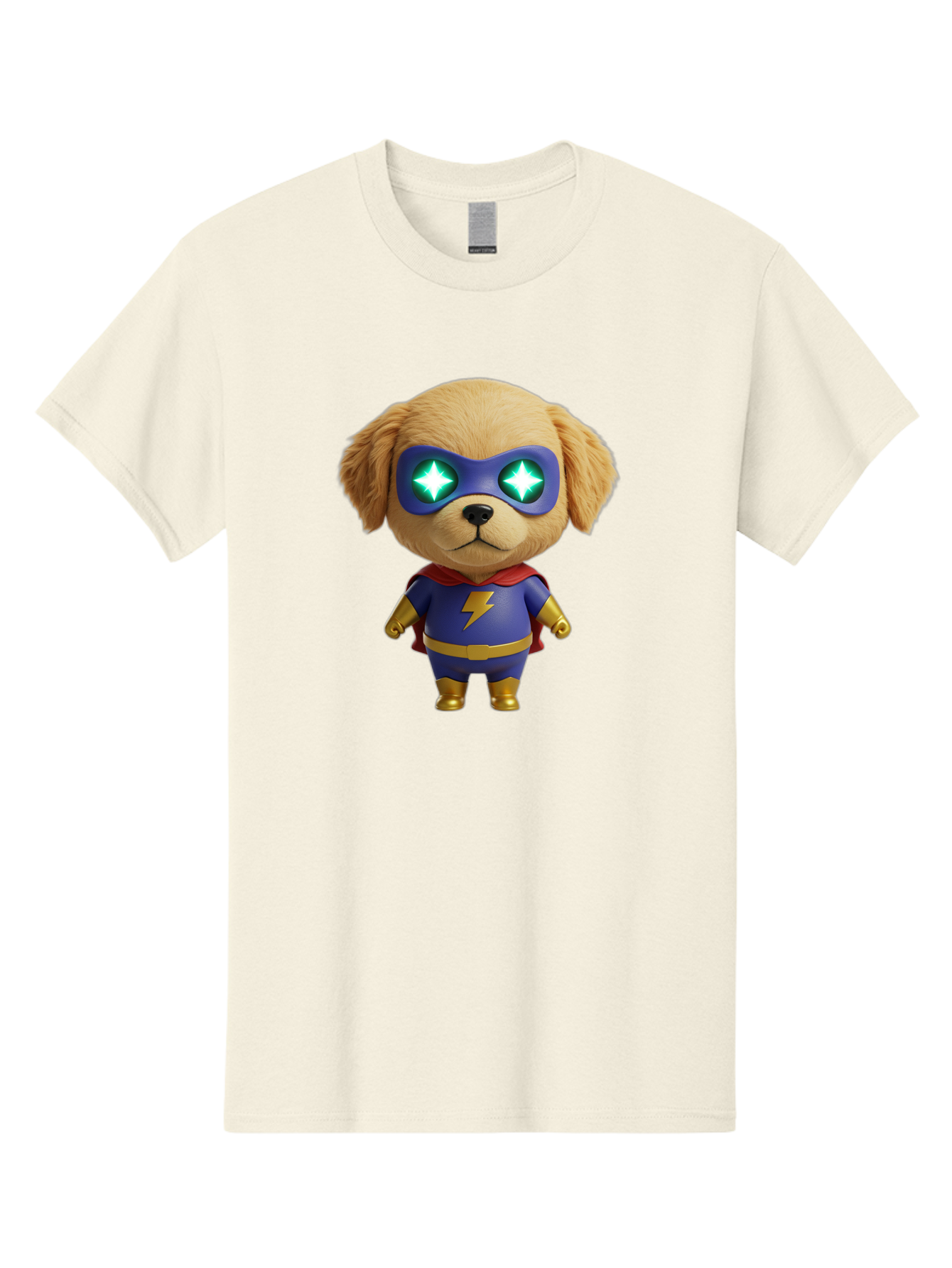 Super-Puppy Men'S Graphic Tee, 100% Cotton, Comfortable Casual Summer Wear, Machine Washable, Superhero Dog, Cartoon Character, Puppy Wearing Mask, Superhero Costume, Puppy With Cape, Dog With Lightning Bolt, Cute Puppy, Digital Illustration, Bac502