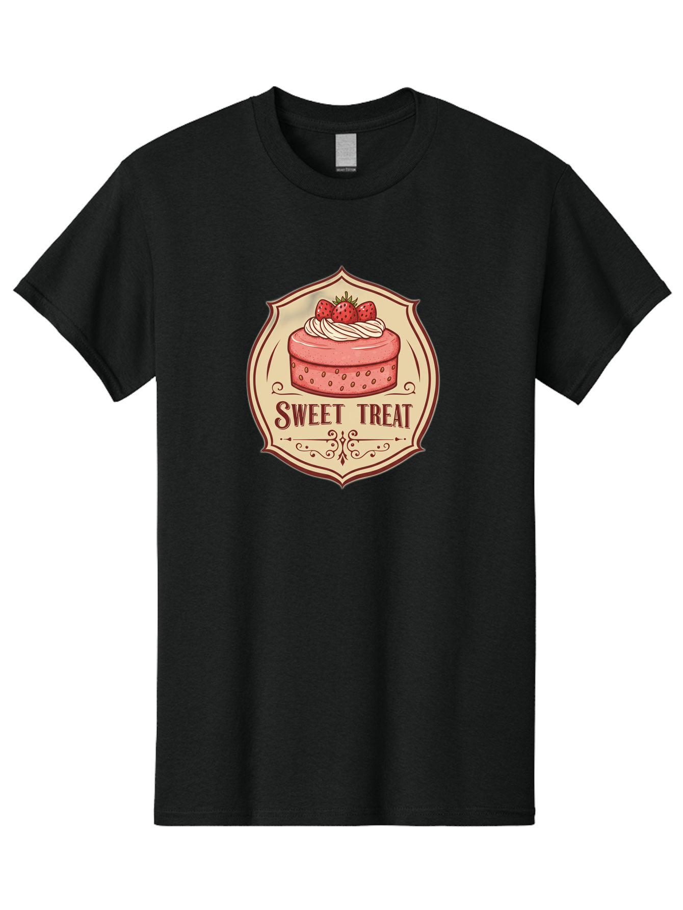 Sweet-Treat Men'S Graphic Tee, 100% Cotton, Comfortable Casual Summer Wear, Machine Washable, Strawberry Cake, Sweet Treat, Dessert Logo, Vintage Label, Whipped Cream, Strawberries, Cake Decoration, Bakery Design, Retro Style, Sweet Delights Bac506