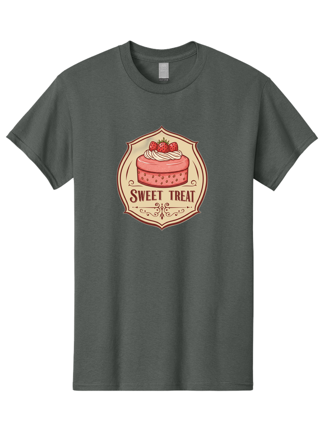 Sweet-Treat Men'S Graphic Tee, 100% Cotton, Comfortable Casual Summer Wear, Machine Washable, Strawberry Cake, Sweet Treat, Dessert Logo, Vintage Label, Whipped Cream, Strawberries, Cake Decoration, Bakery Design, Retro Style, Sweet Delights Bac506