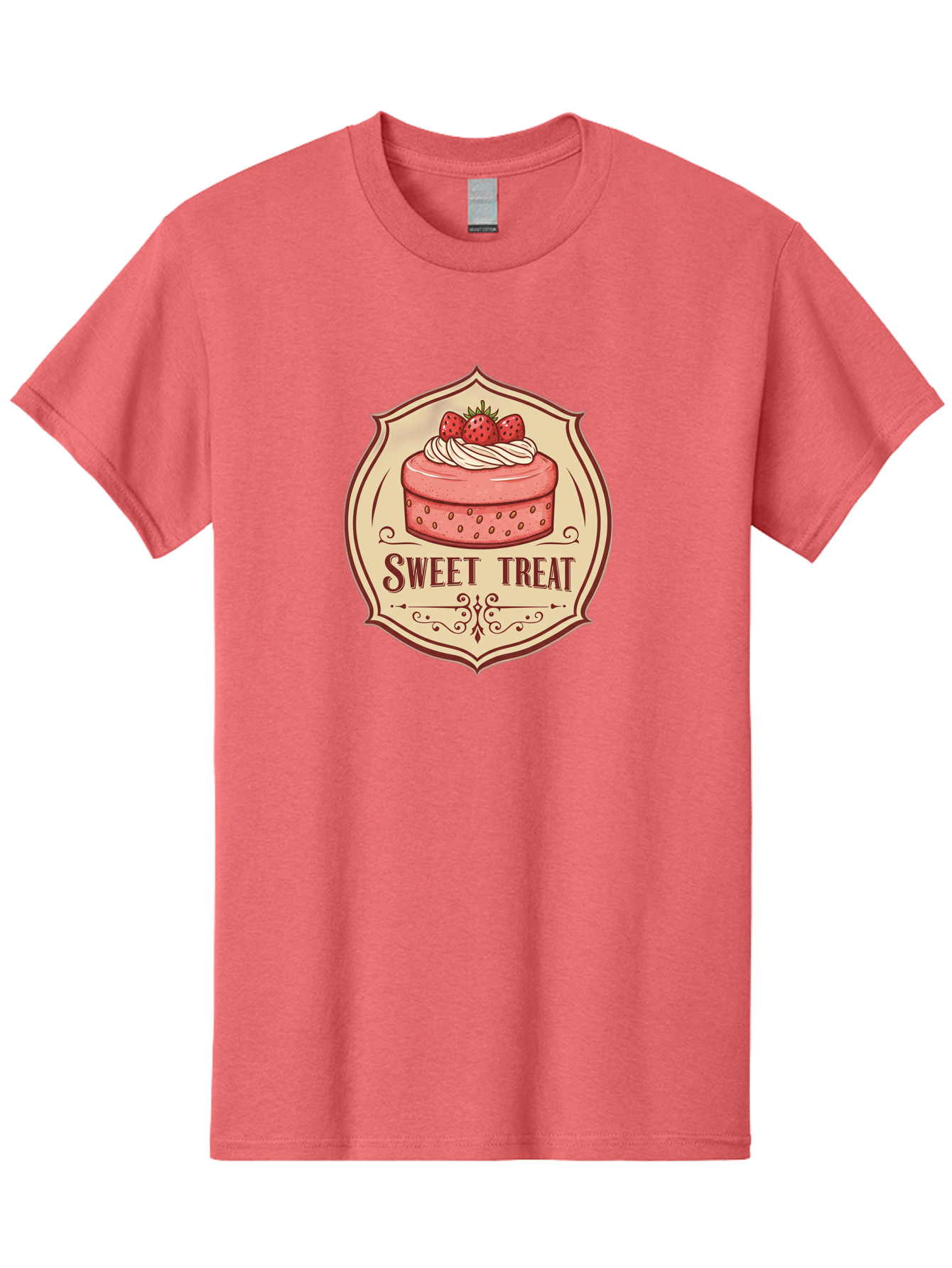 Sweet-Treat Men'S Graphic Tee, 100% Cotton, Comfortable Casual Summer Wear, Machine Washable, Strawberry Cake, Sweet Treat, Dessert Logo, Vintage Label, Whipped Cream, Strawberries, Cake Decoration, Bakery Design, Retro Style, Sweet Delights Bac506