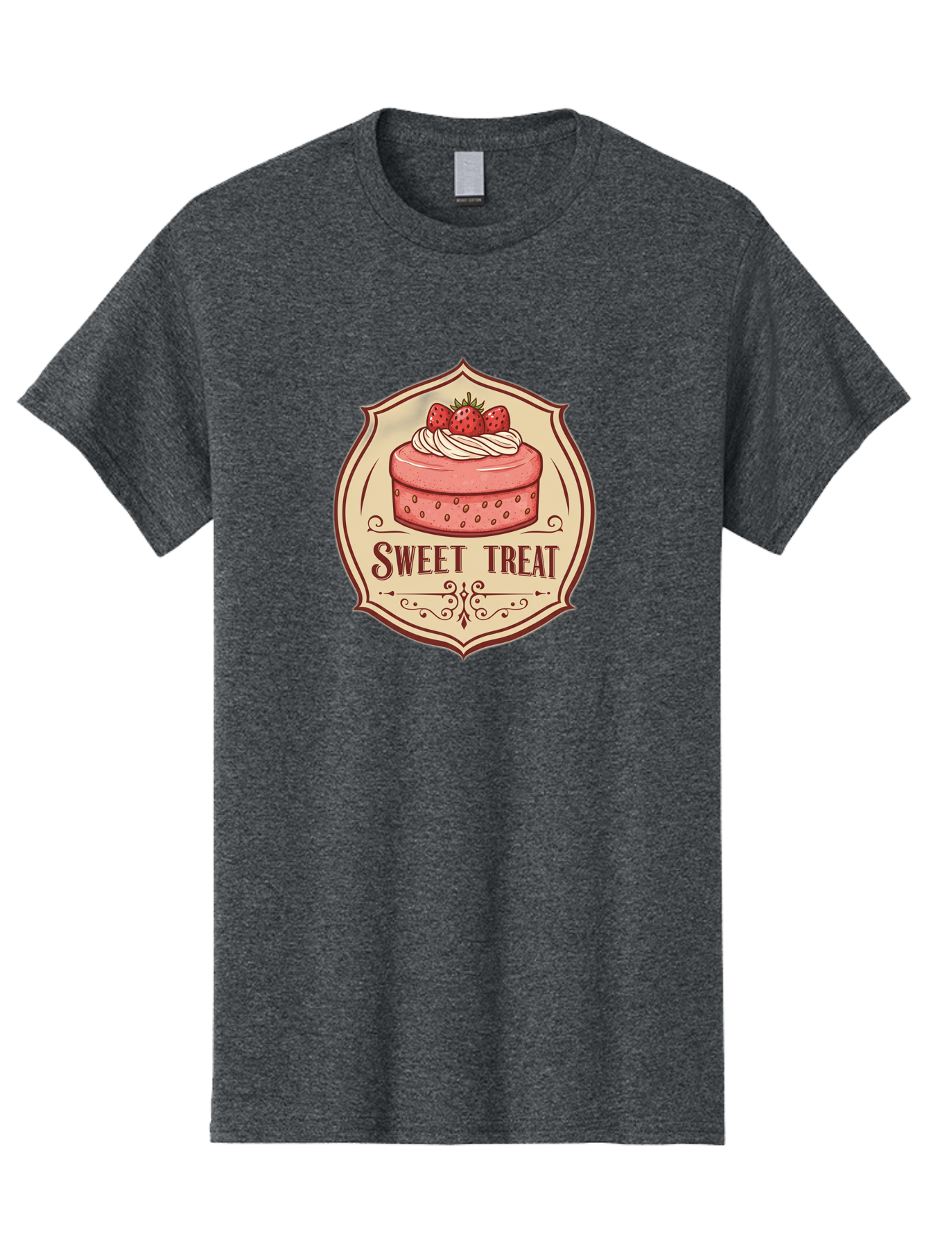 Sweet-Treat Men'S Graphic Tee, 100% Cotton, Comfortable Casual Summer Wear, Machine Washable, Strawberry Cake, Sweet Treat, Dessert Logo, Vintage Label, Whipped Cream, Strawberries, Cake Decoration, Bakery Design, Retro Style, Sweet Delights Bac506