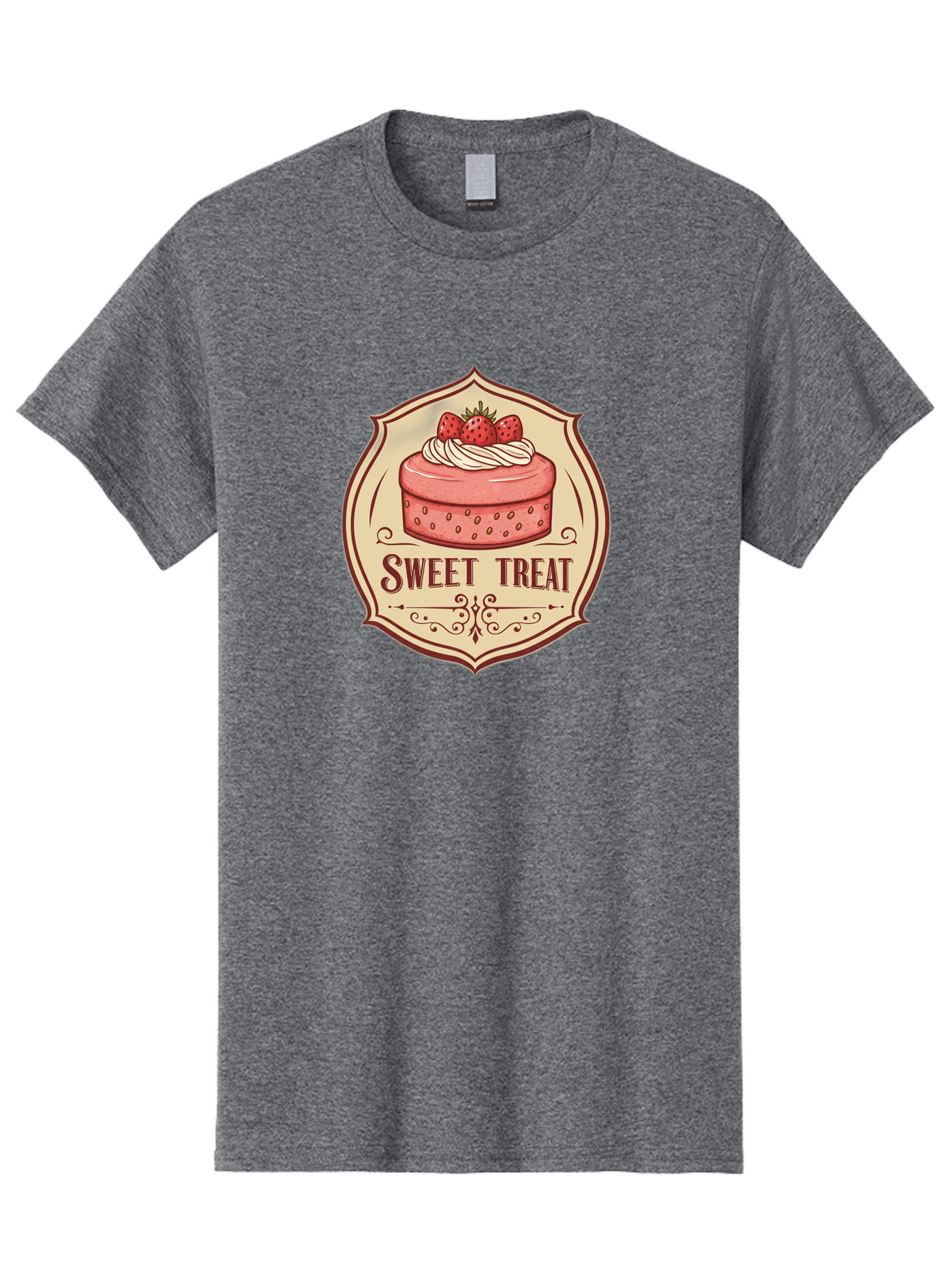 Sweet-Treat Men'S Graphic Tee, 100% Cotton, Comfortable Casual Summer Wear, Machine Washable, Strawberry Cake, Sweet Treat, Dessert Logo, Vintage Label, Whipped Cream, Strawberries, Cake Decoration, Bakery Design, Retro Style, Sweet Delights Bac506