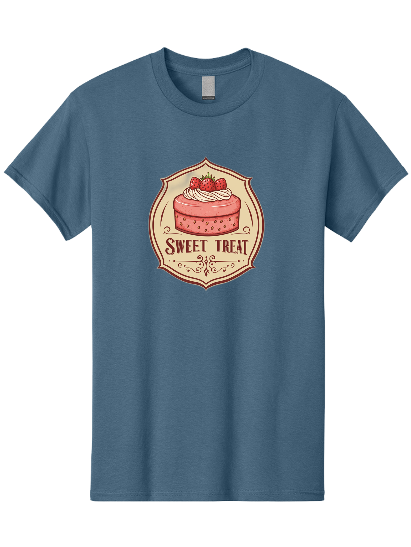 Sweet-Treat Men'S Graphic Tee, 100% Cotton, Comfortable Casual Summer Wear, Machine Washable, Strawberry Cake, Sweet Treat, Dessert Logo, Vintage Label, Whipped Cream, Strawberries, Cake Decoration, Bakery Design, Retro Style, Sweet Delights Bac506