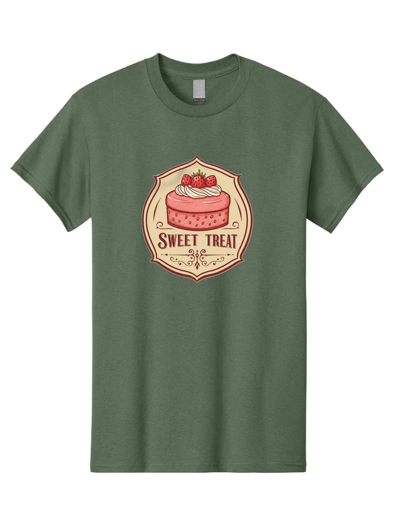 Sweet-Treat Men'S Graphic Tee, 100% Cotton, Comfortable Casual Summer Wear, Machine Washable, Strawberry Cake, Sweet Treat, Dessert Logo, Vintage Label, Whipped Cream, Strawberries, Cake Decoration, Bakery Design, Retro Style, Sweet Delights Bac506