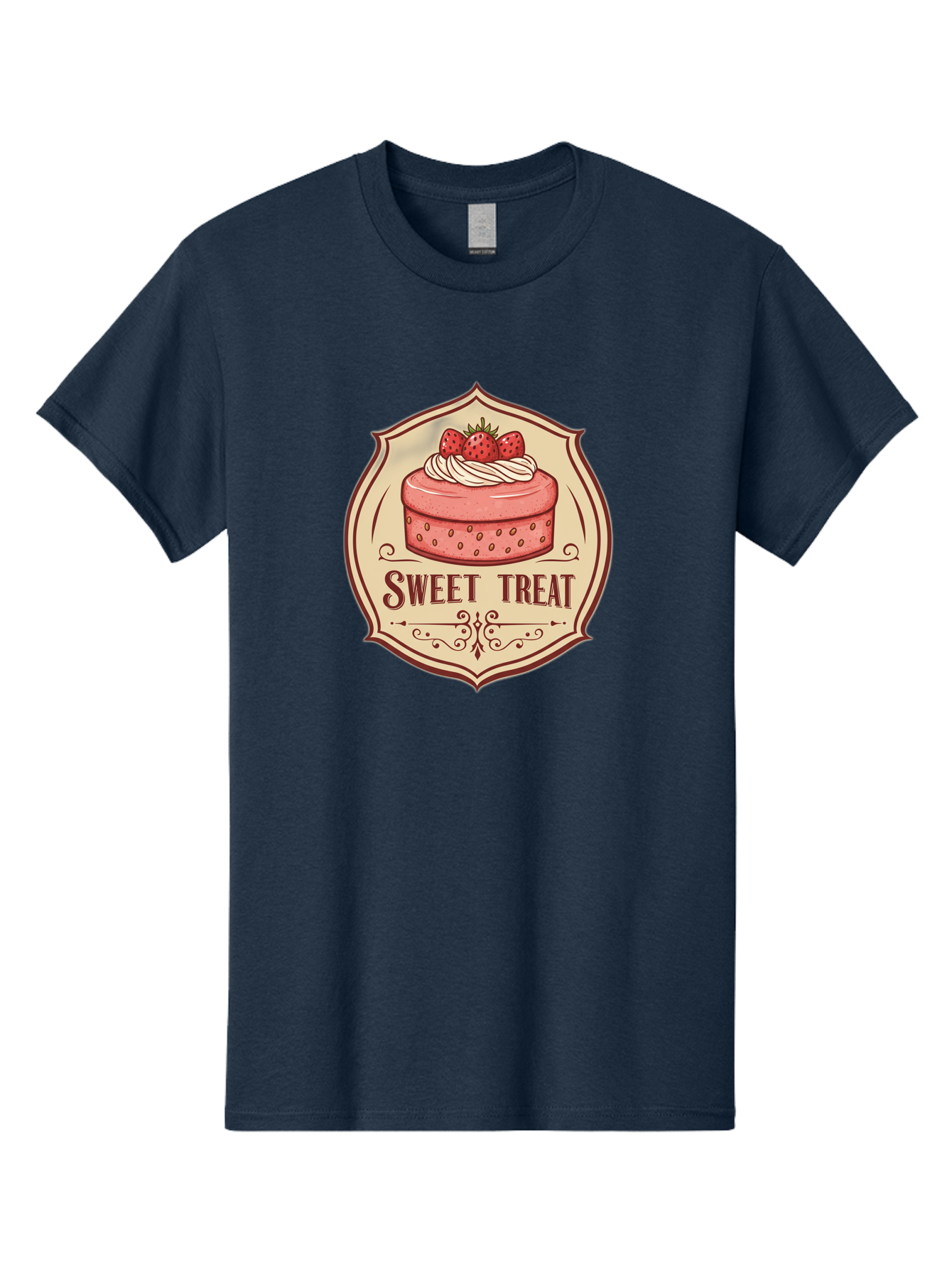 Sweet-Treat Men'S Graphic Tee, 100% Cotton, Comfortable Casual Summer Wear, Machine Washable, Strawberry Cake, Sweet Treat, Dessert Logo, Vintage Label, Whipped Cream, Strawberries, Cake Decoration, Bakery Design, Retro Style, Sweet Delights Bac506