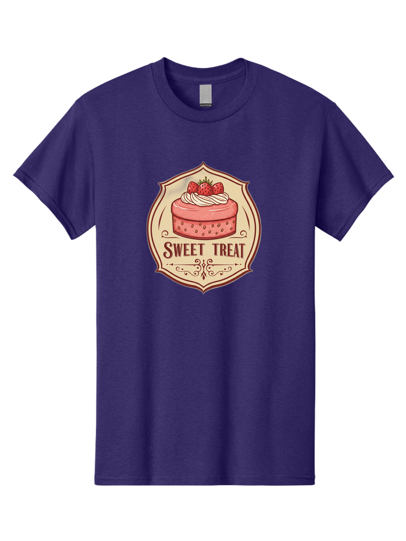 Sweet-Treat Men'S Graphic Tee, 100% Cotton, Comfortable Casual Summer Wear, Machine Washable, Strawberry Cake, Sweet Treat, Dessert Logo, Vintage Label, Whipped Cream, Strawberries, Cake Decoration, Bakery Design, Retro Style, Sweet Delights Bac506