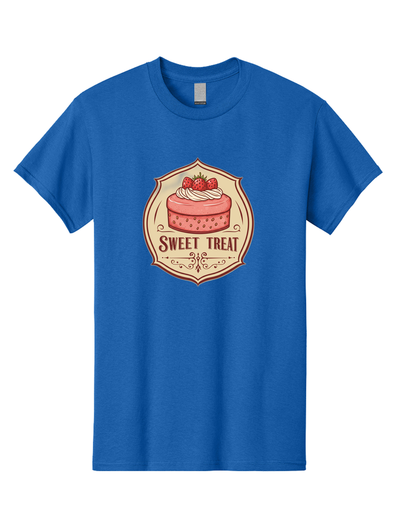 Sweet-Treat Men'S Graphic Tee, 100% Cotton, Comfortable Casual Summer Wear, Machine Washable, Strawberry Cake, Sweet Treat, Dessert Logo, Vintage Label, Whipped Cream, Strawberries, Cake Decoration, Bakery Design, Retro Style, Sweet Delights Bac506