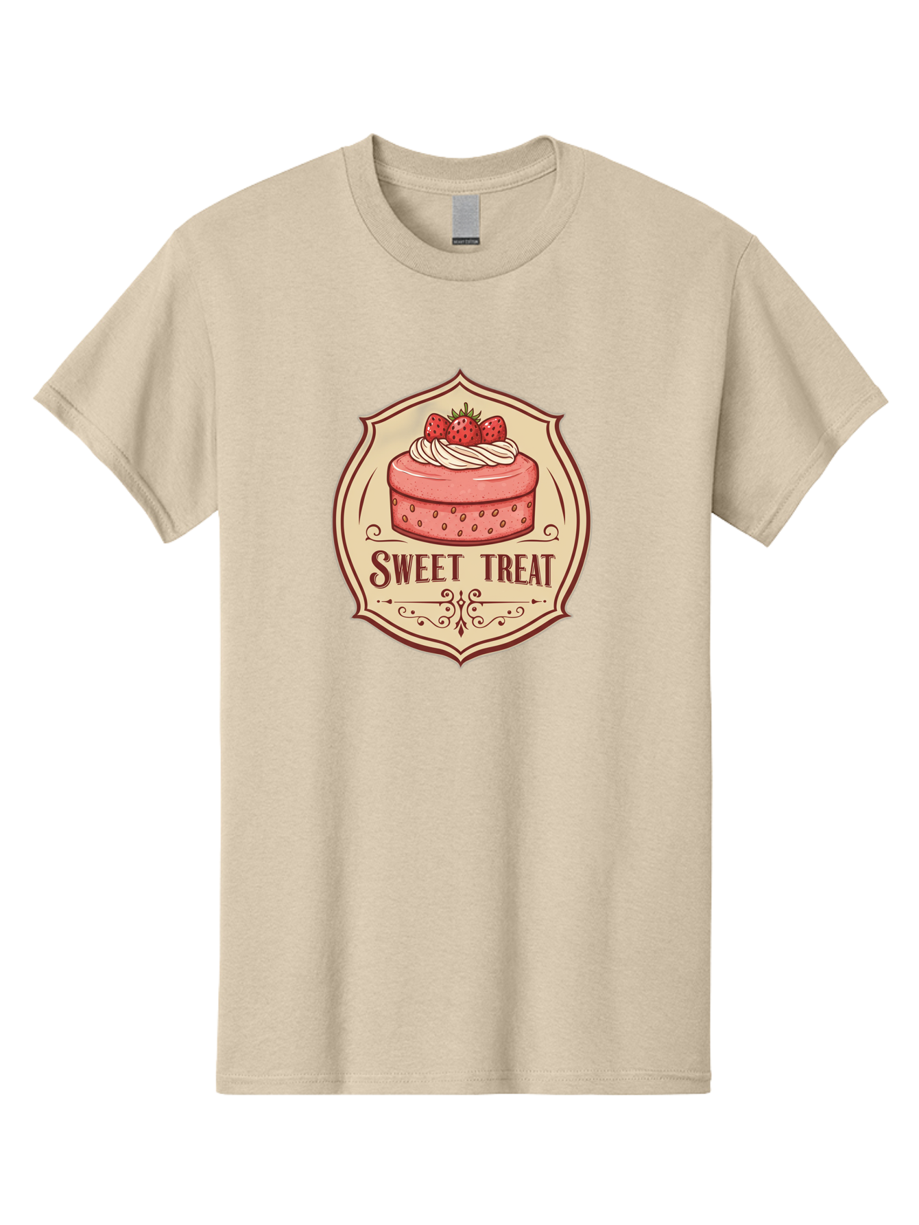 Sweet-Treat Men'S Graphic Tee, 100% Cotton, Comfortable Casual Summer Wear, Machine Washable, Strawberry Cake, Sweet Treat, Dessert Logo, Vintage Label, Whipped Cream, Strawberries, Cake Decoration, Bakery Design, Retro Style, Sweet Delights Bac506