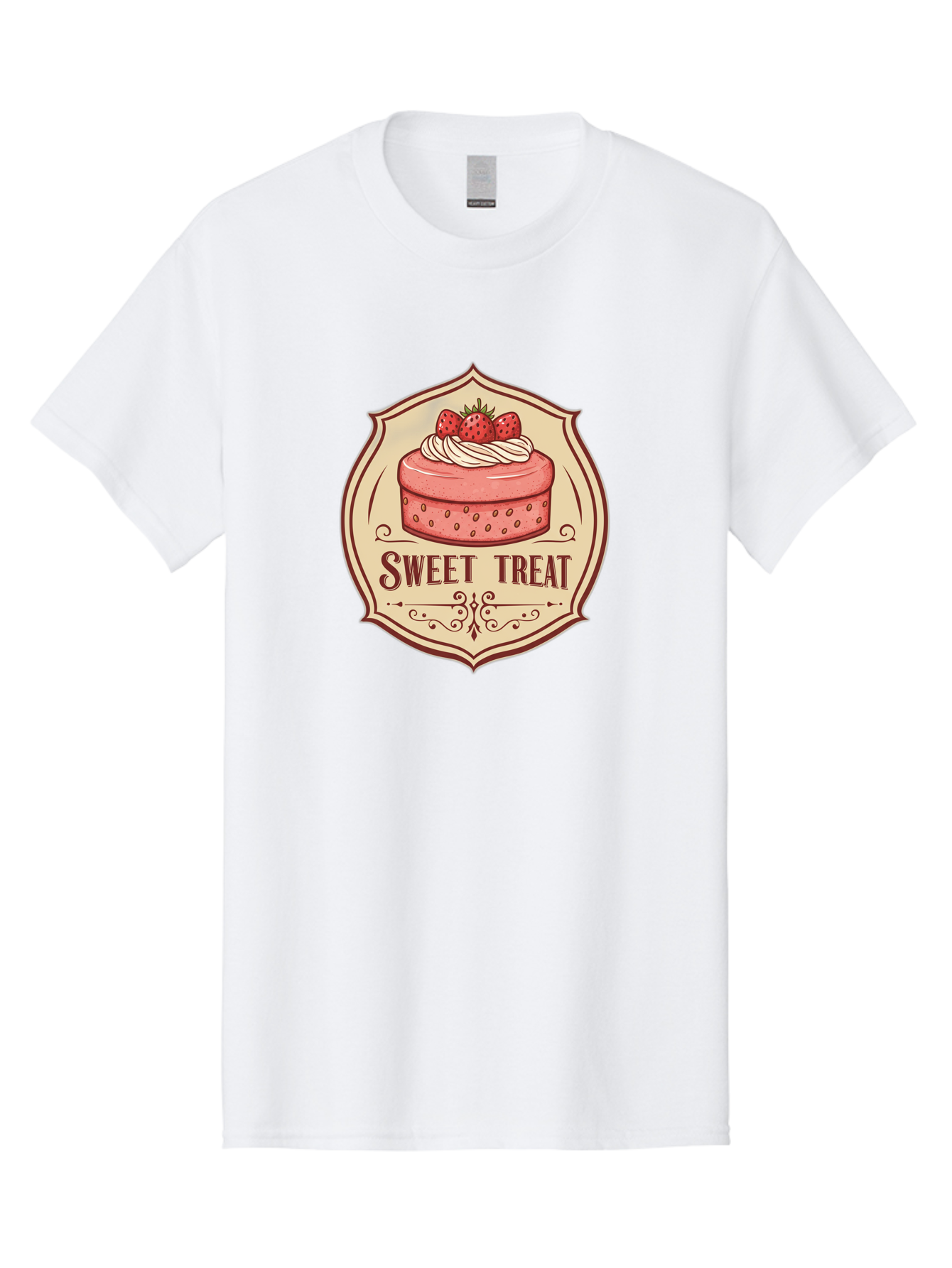 Sweet-Treat Men'S Graphic Tee, 100% Cotton, Comfortable Casual Summer Wear, Machine Washable, Strawberry Cake, Sweet Treat, Dessert Logo, Vintage Label, Whipped Cream, Strawberries, Cake Decoration, Bakery Design, Retro Style, Sweet Delights Bac506