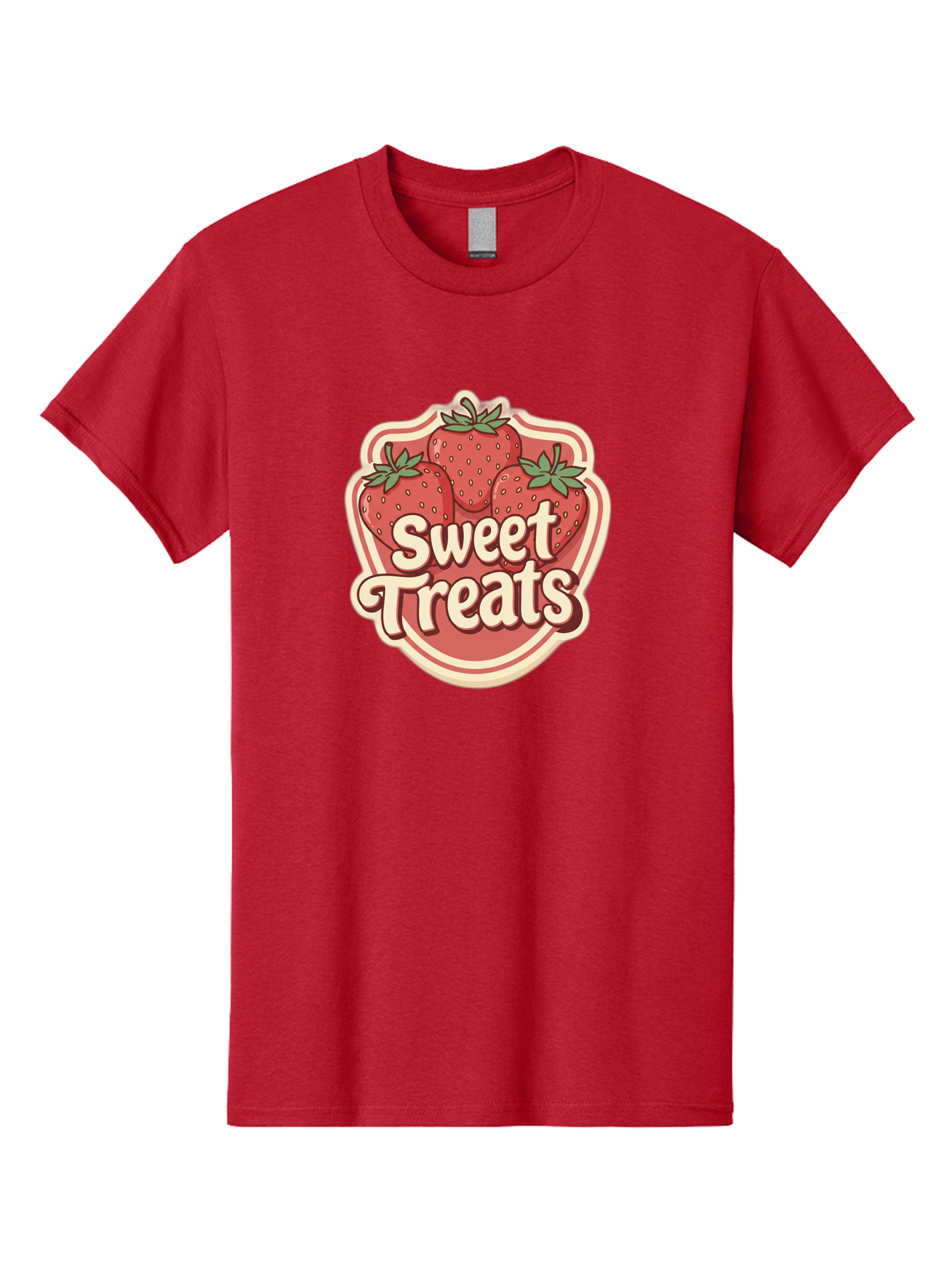 Sweet-Treats Men'S Graphic Tee, 100% Cotton, Comfortable Casual Summer Wear, Machine Washable, Strawberry Dessert, Sweet Treats, Fruit Illustration, Cartoon Style, Dessert Logo, Strawberries, Yummy Treats, Tasty Desserts, Fruit Logo Bac507