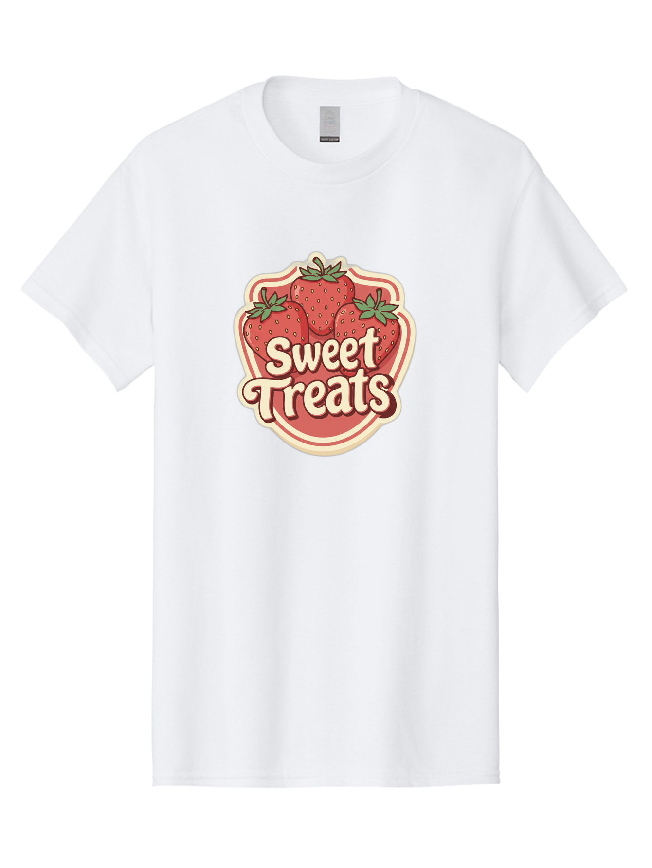 Sweet-Treats Men'S Graphic Tee, 100% Cotton, Comfortable Casual Summer Wear, Machine Washable, Strawberry Dessert, Sweet Treats, Fruit Illustration, Cartoon Style, Dessert Logo, Strawberries, Yummy Treats, Tasty Desserts, Fruit Logo Bac507