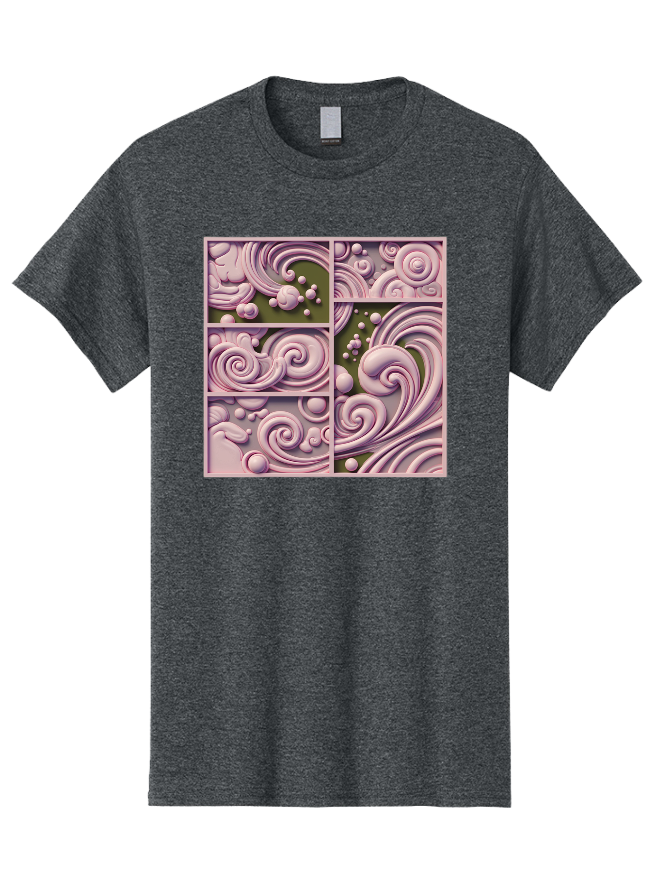 Swirling-Patterns Men'S Graphic Tee, 100% Cotton, Comfortable Casual Summer Wear, Machine Washable, Pink Swirls, Fluid Design, Abstract Pattern, Ornate Details, Whimsical Shapes, 3D Effect, Artistic Expression, Creative Wallpaper, Bac508