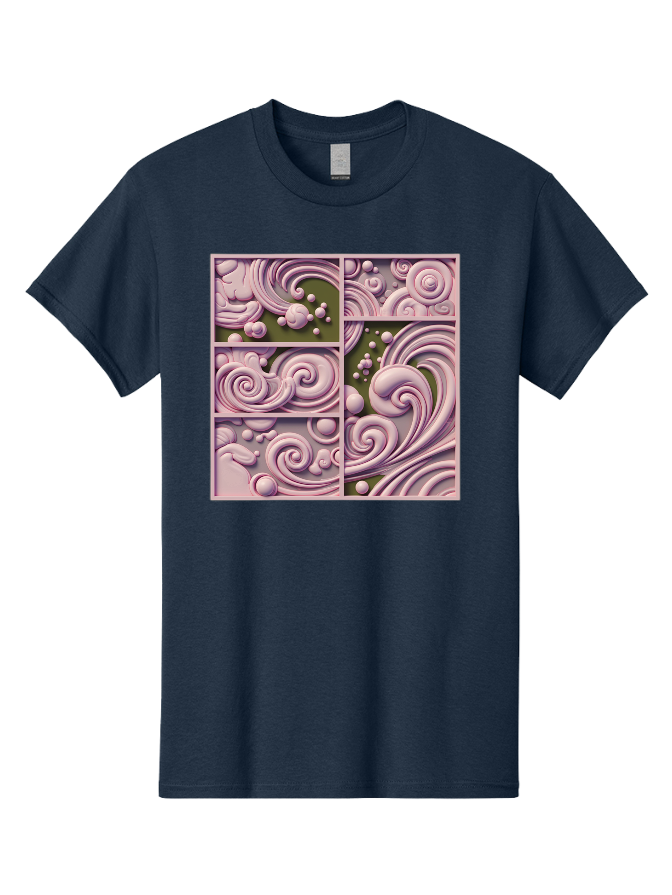 Swirling-Patterns Men'S Graphic Tee, 100% Cotton, Comfortable Casual Summer Wear, Machine Washable, Pink Swirls, Fluid Design, Abstract Pattern, Ornate Details, Whimsical Shapes, 3D Effect, Artistic Expression, Creative Wallpaper, Bac508