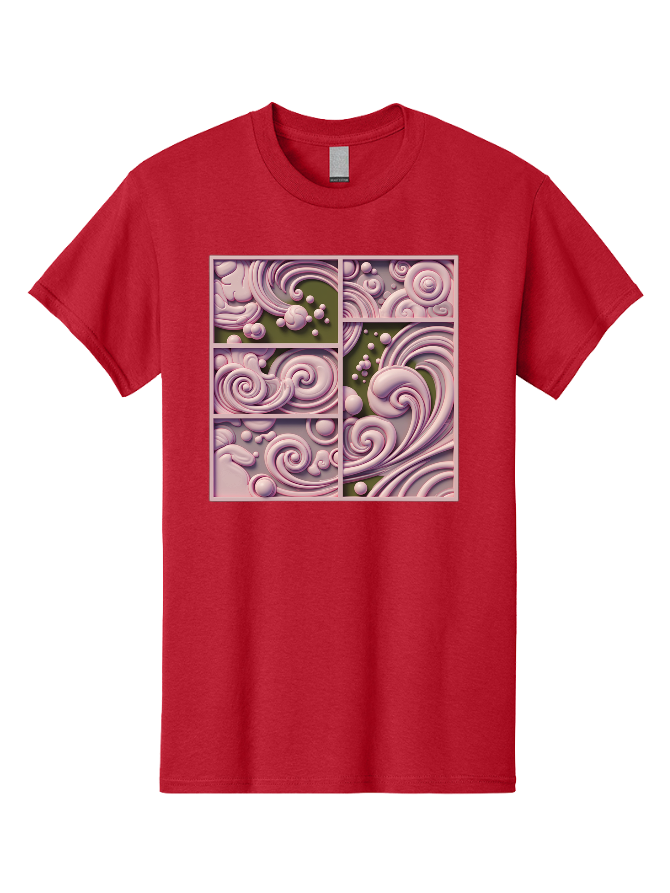 Swirling-Patterns Men'S Graphic Tee, 100% Cotton, Comfortable Casual Summer Wear, Machine Washable, Pink Swirls, Fluid Design, Abstract Pattern, Ornate Details, Whimsical Shapes, 3D Effect, Artistic Expression, Creative Wallpaper, Bac508