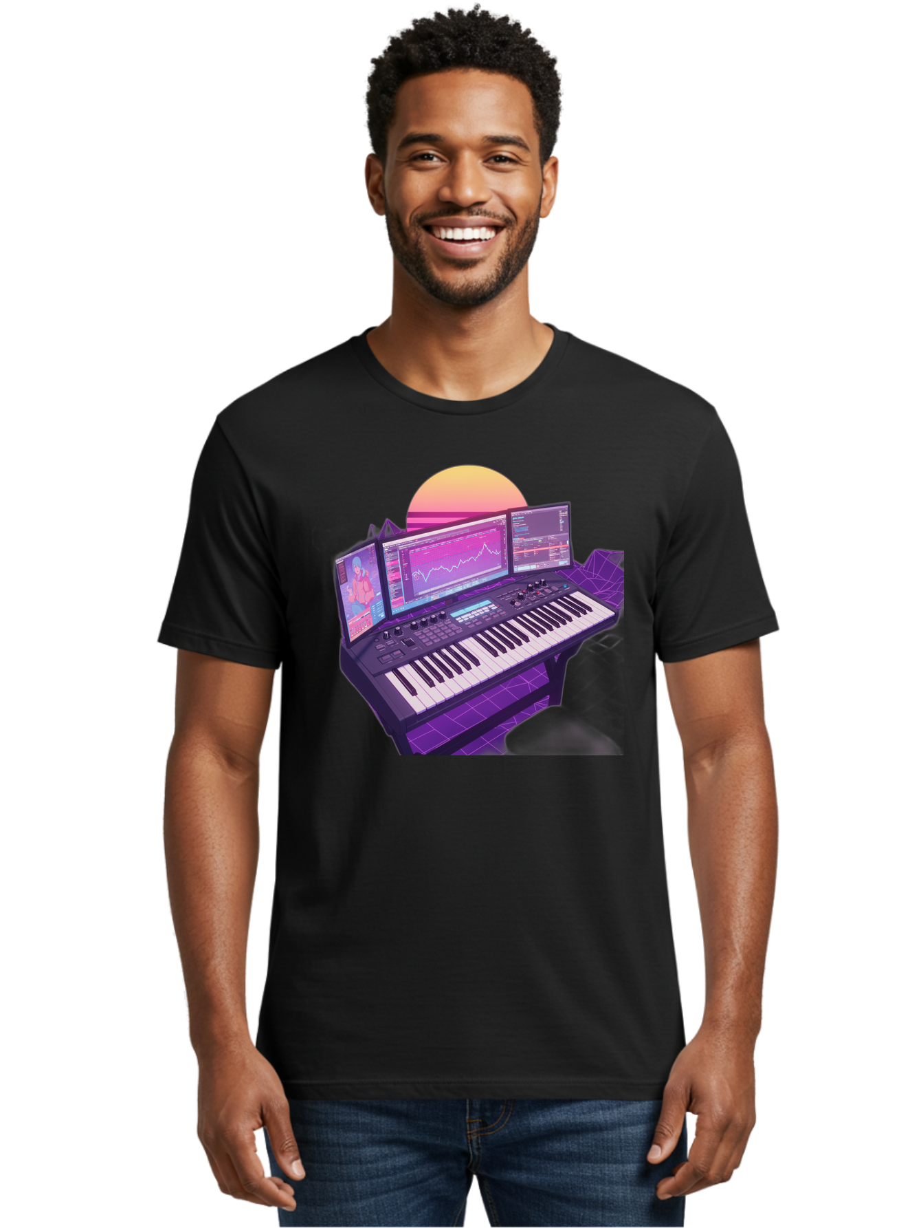 Synthesizer Men'S Graphic Tee, 100% Cotton, Comfortable Casual Summer Wear, Machine Washable, Synthesizer Keyboard, Music Production, Digital Audio Workstation, Sound Design, Electronic Music, Midi Controller, Waveform, Music Technology, Bac509