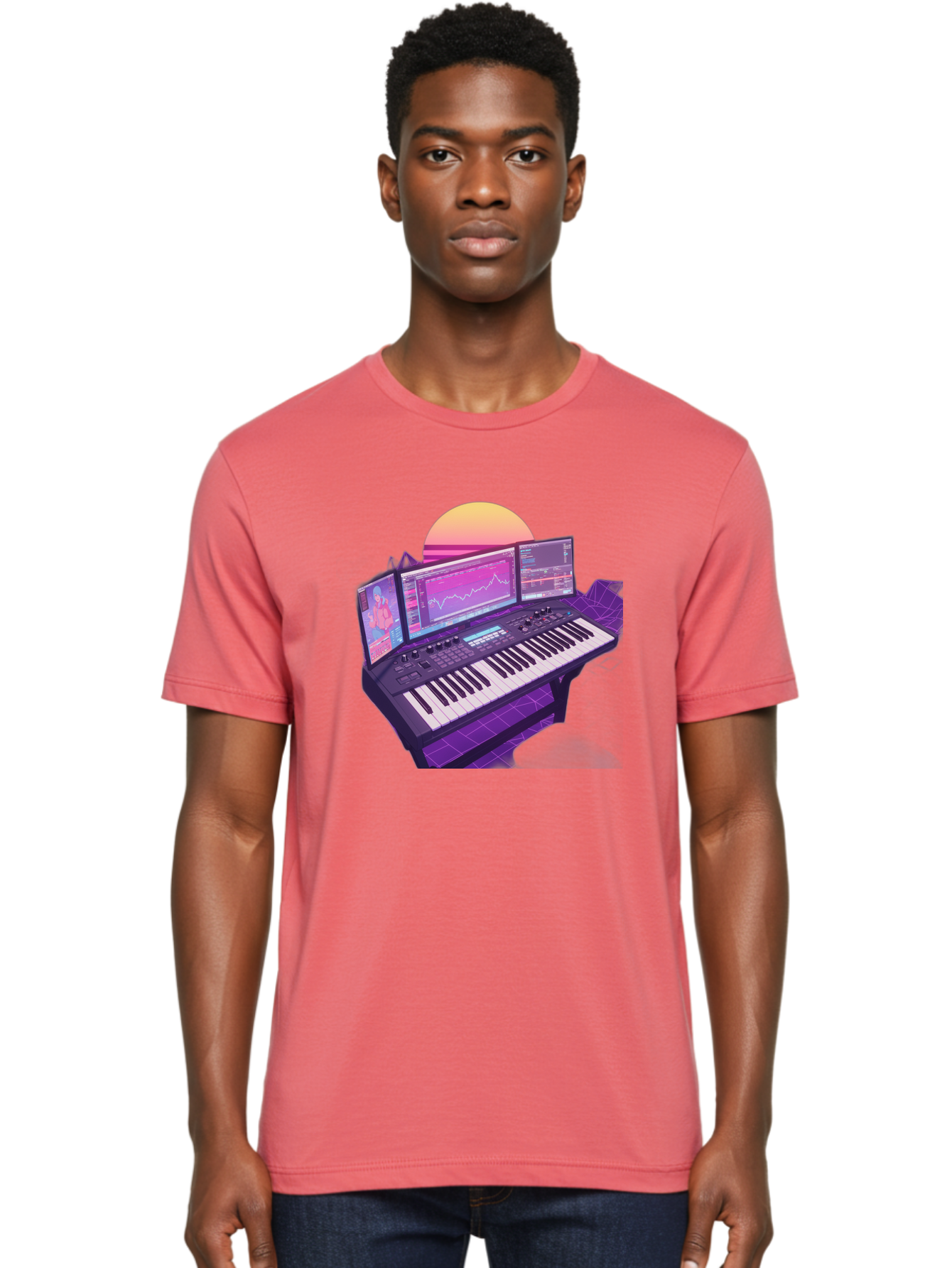 Synthesizer Men'S Graphic Tee, 100% Cotton, Comfortable Casual Summer Wear, Machine Washable, Synthesizer Keyboard, Music Production, Digital Audio Workstation, Sound Design, Electronic Music, Midi Controller, Waveform, Music Technology, Bac509