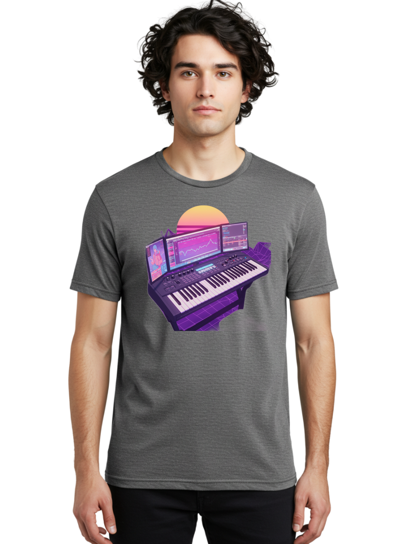 Synthesizer Men'S Graphic Tee, 100% Cotton, Comfortable Casual Summer Wear, Machine Washable, Synthesizer Keyboard, Music Production, Digital Audio Workstation, Sound Design, Electronic Music, Midi Controller, Waveform, Music Technology, Bac509