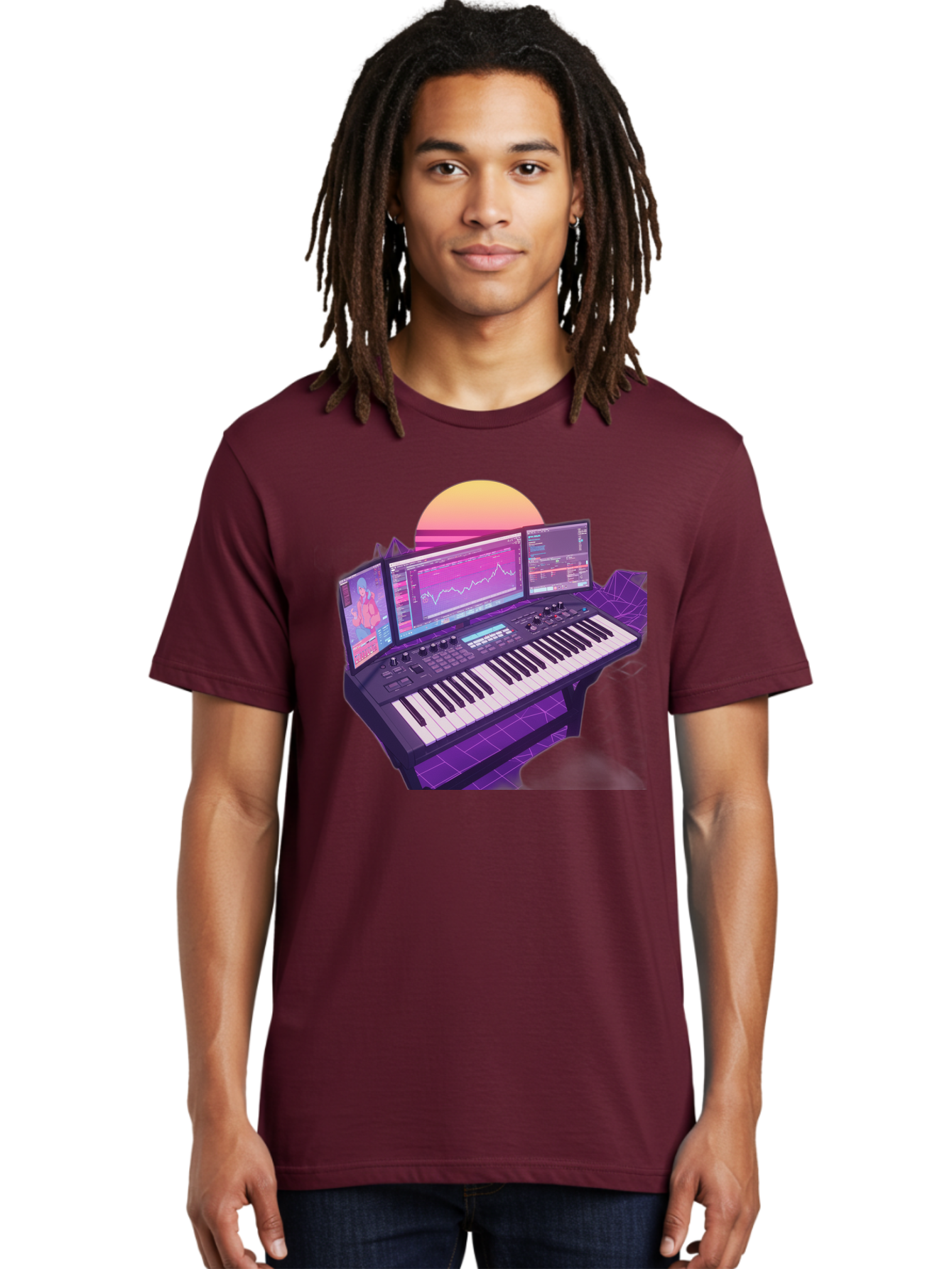 Synthesizer Men'S Graphic Tee, 100% Cotton, Comfortable Casual Summer Wear, Machine Washable, Synthesizer Keyboard, Music Production, Digital Audio Workstation, Sound Design, Electronic Music, Midi Controller, Waveform, Music Technology, Bac509