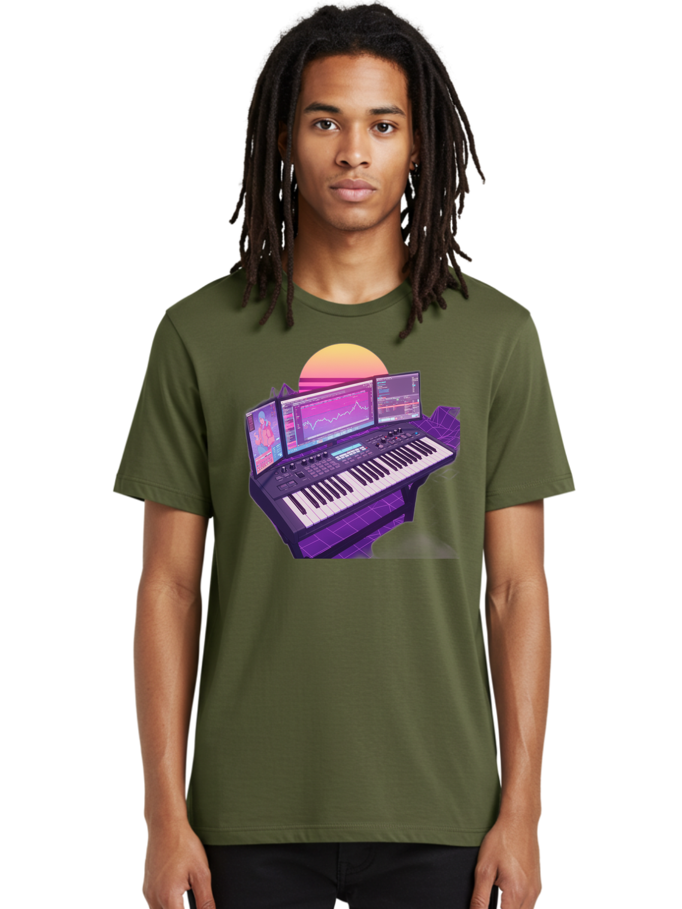 Synthesizer Men'S Graphic Tee, 100% Cotton, Comfortable Casual Summer Wear, Machine Washable, Synthesizer Keyboard, Music Production, Digital Audio Workstation, Sound Design, Electronic Music, Midi Controller, Waveform, Music Technology, Bac509