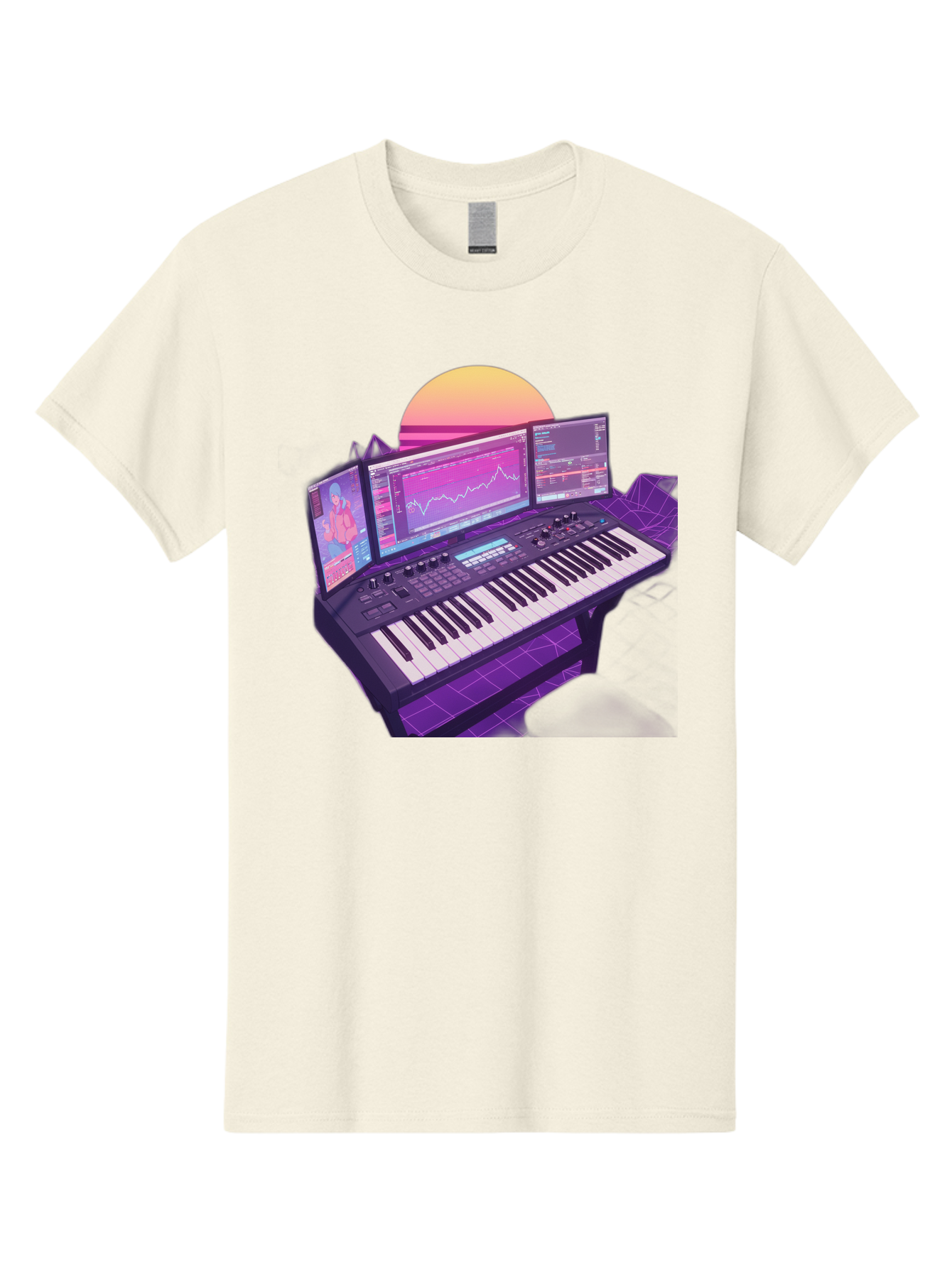 Synthesizer Men'S Graphic Tee, 100% Cotton, Comfortable Casual Summer Wear, Machine Washable, Synthesizer Keyboard, Music Production, Digital Audio Workstation, Sound Design, Electronic Music, Midi Controller, Waveform, Music Technology, Bac509