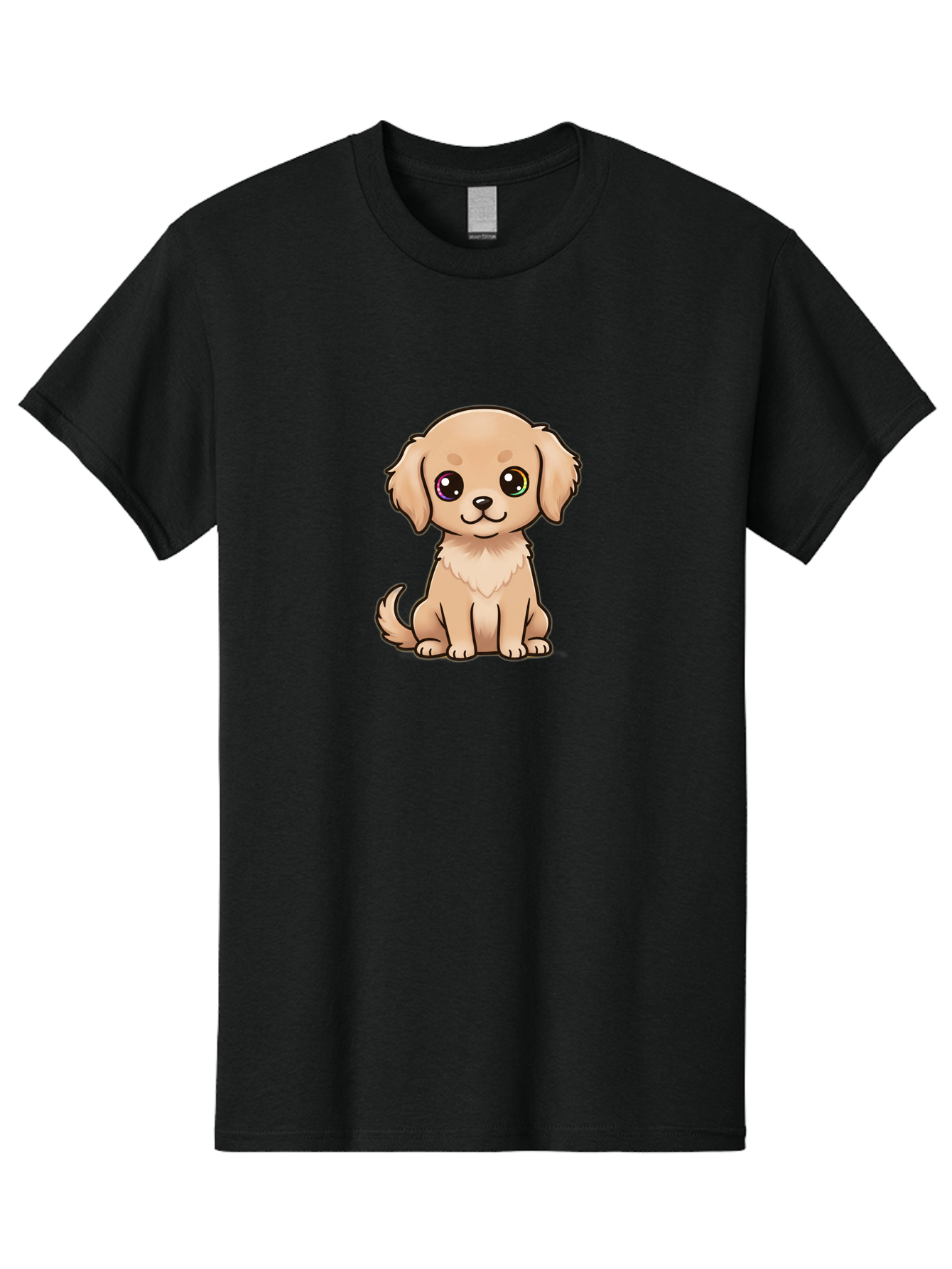 Tan-Puppy Men'S Graphic Tee, 100% Cotton, Comfortable Casual Summer Wear, Machine Washable, Cute Puppy, Cartoon Dog, Tan Colored Puppy, Fluffy Fur, Big Eyes, Sweet Expression, Sitting Dog, Adorable Animal, Kawaii Character, Playful Puppy, Bac510