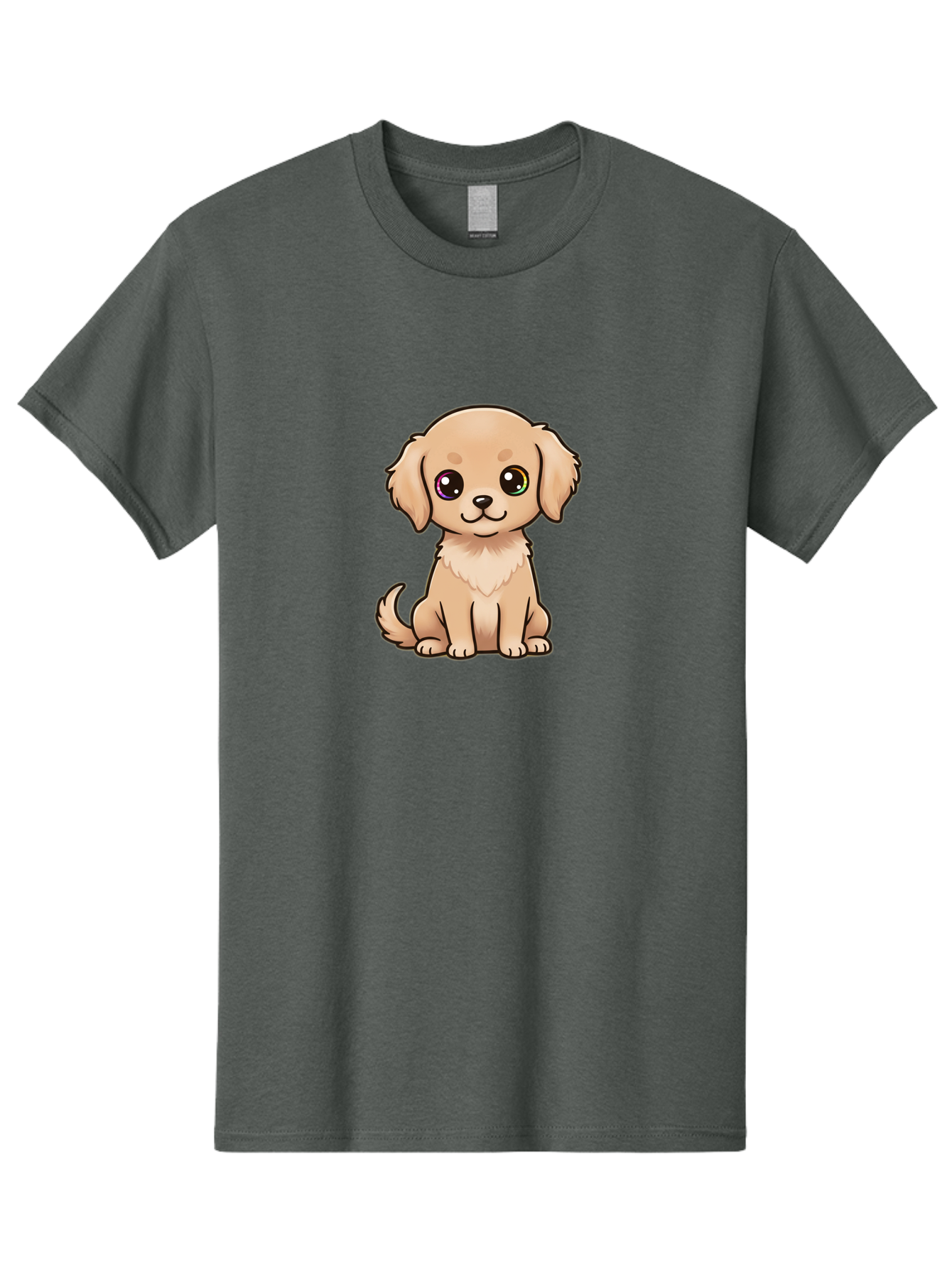 Tan-Puppy Men'S Graphic Tee, 100% Cotton, Comfortable Casual Summer Wear, Machine Washable, Cute Puppy, Cartoon Dog, Tan Colored Puppy, Fluffy Fur, Big Eyes, Sweet Expression, Sitting Dog, Adorable Animal, Kawaii Character, Playful Puppy, Bac510