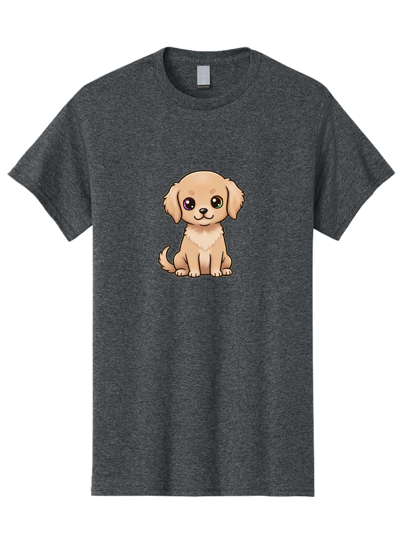Tan-Puppy Men'S Graphic Tee, 100% Cotton, Comfortable Casual Summer Wear, Machine Washable, Cute Puppy, Cartoon Dog, Tan Colored Puppy, Fluffy Fur, Big Eyes, Sweet Expression, Sitting Dog, Adorable Animal, Kawaii Character, Playful Puppy, Bac510