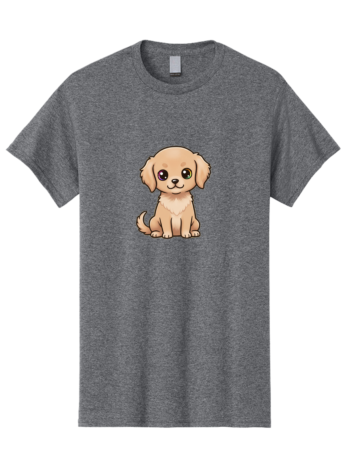 Tan-Puppy Men'S Graphic Tee, 100% Cotton, Comfortable Casual Summer Wear, Machine Washable, Cute Puppy, Cartoon Dog, Tan Colored Puppy, Fluffy Fur, Big Eyes, Sweet Expression, Sitting Dog, Adorable Animal, Kawaii Character, Playful Puppy, Bac510