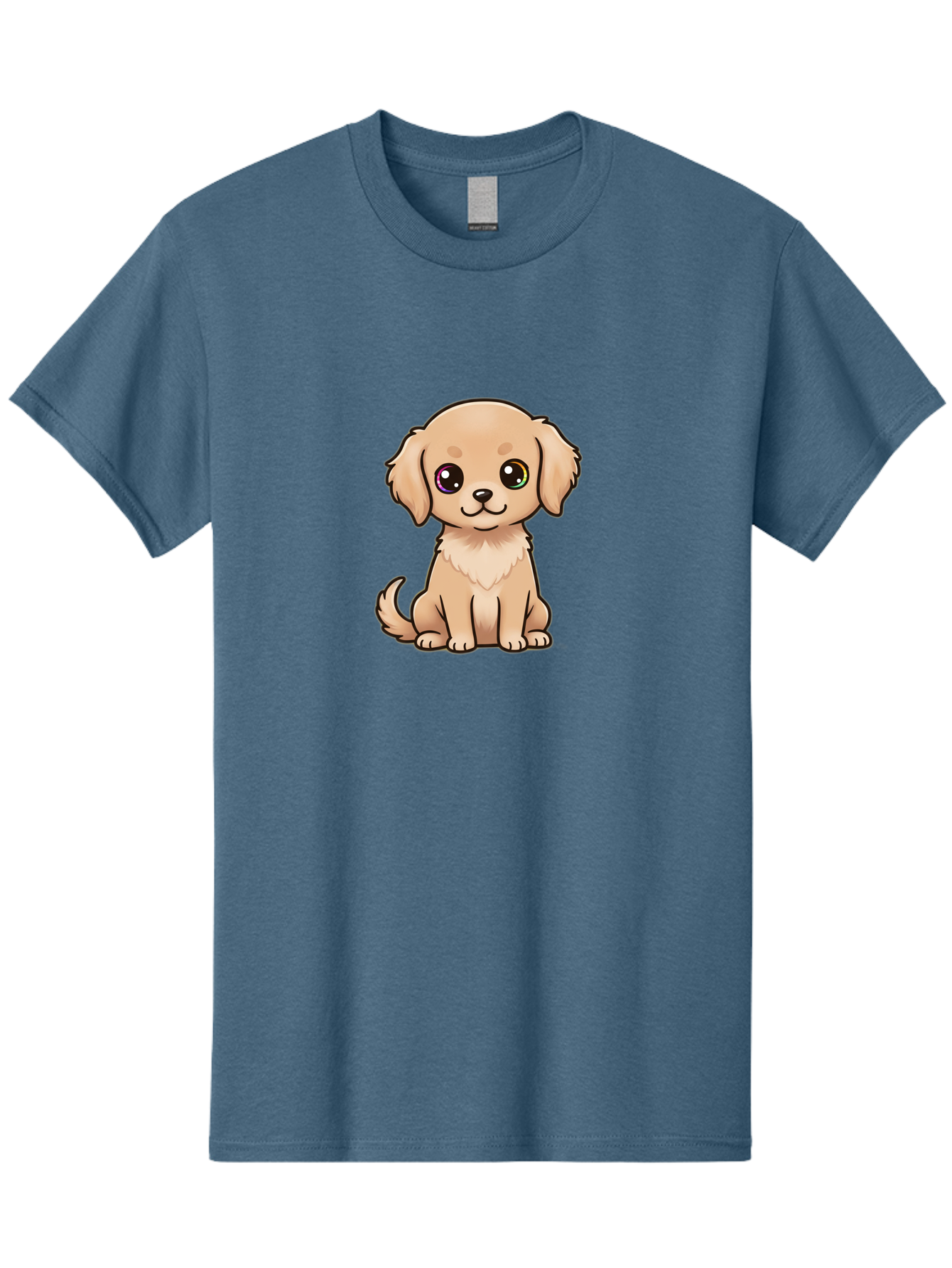 Tan-Puppy Men'S Graphic Tee, 100% Cotton, Comfortable Casual Summer Wear, Machine Washable, Cute Puppy, Cartoon Dog, Tan Colored Puppy, Fluffy Fur, Big Eyes, Sweet Expression, Sitting Dog, Adorable Animal, Kawaii Character, Playful Puppy, Bac510