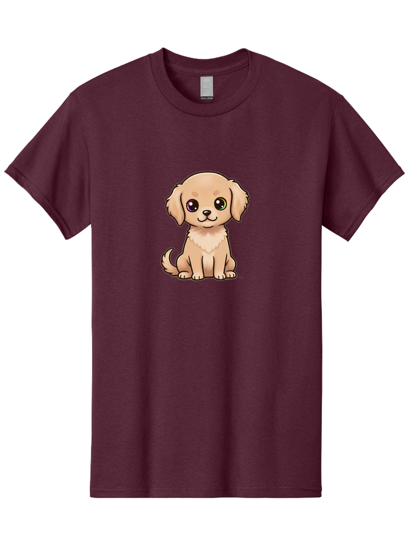Tan-Puppy Men'S Graphic Tee, 100% Cotton, Comfortable Casual Summer Wear, Machine Washable, Cute Puppy, Cartoon Dog, Tan Colored Puppy, Fluffy Fur, Big Eyes, Sweet Expression, Sitting Dog, Adorable Animal, Kawaii Character, Playful Puppy, Bac510