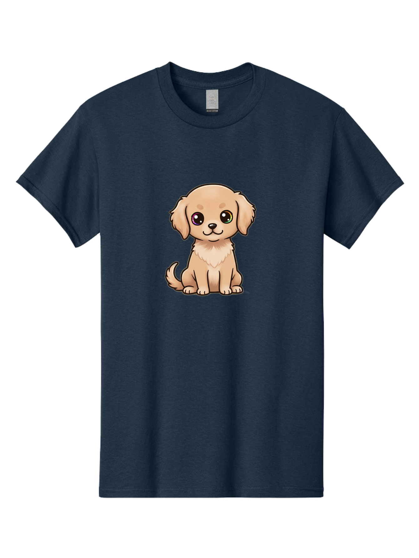Tan-Puppy Men'S Graphic Tee, 100% Cotton, Comfortable Casual Summer Wear, Machine Washable, Cute Puppy, Cartoon Dog, Tan Colored Puppy, Fluffy Fur, Big Eyes, Sweet Expression, Sitting Dog, Adorable Animal, Kawaii Character, Playful Puppy, Bac510