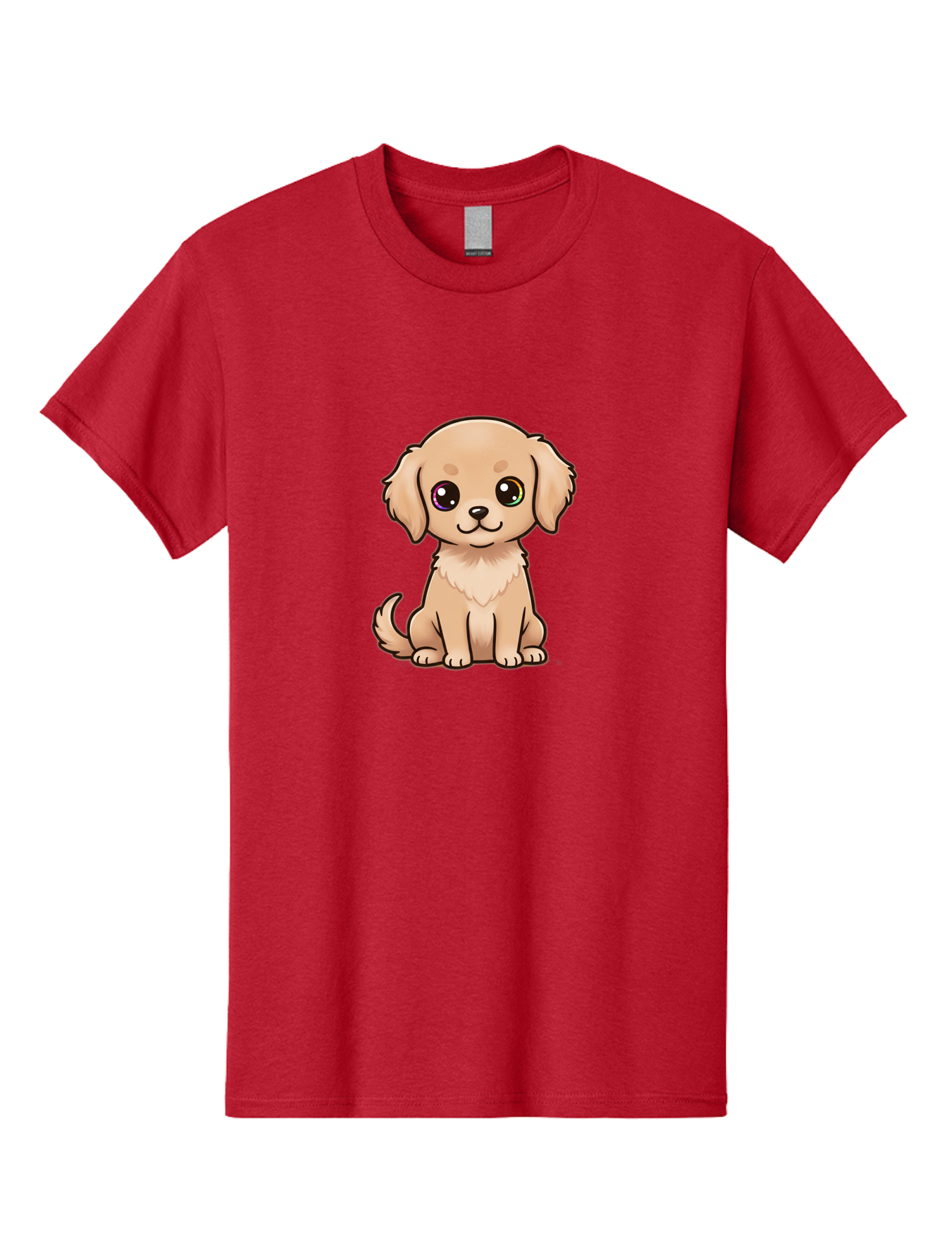 Tan-Puppy Men'S Graphic Tee, 100% Cotton, Comfortable Casual Summer Wear, Machine Washable, Cute Puppy, Cartoon Dog, Tan Colored Puppy, Fluffy Fur, Big Eyes, Sweet Expression, Sitting Dog, Adorable Animal, Kawaii Character, Playful Puppy, Bac510
